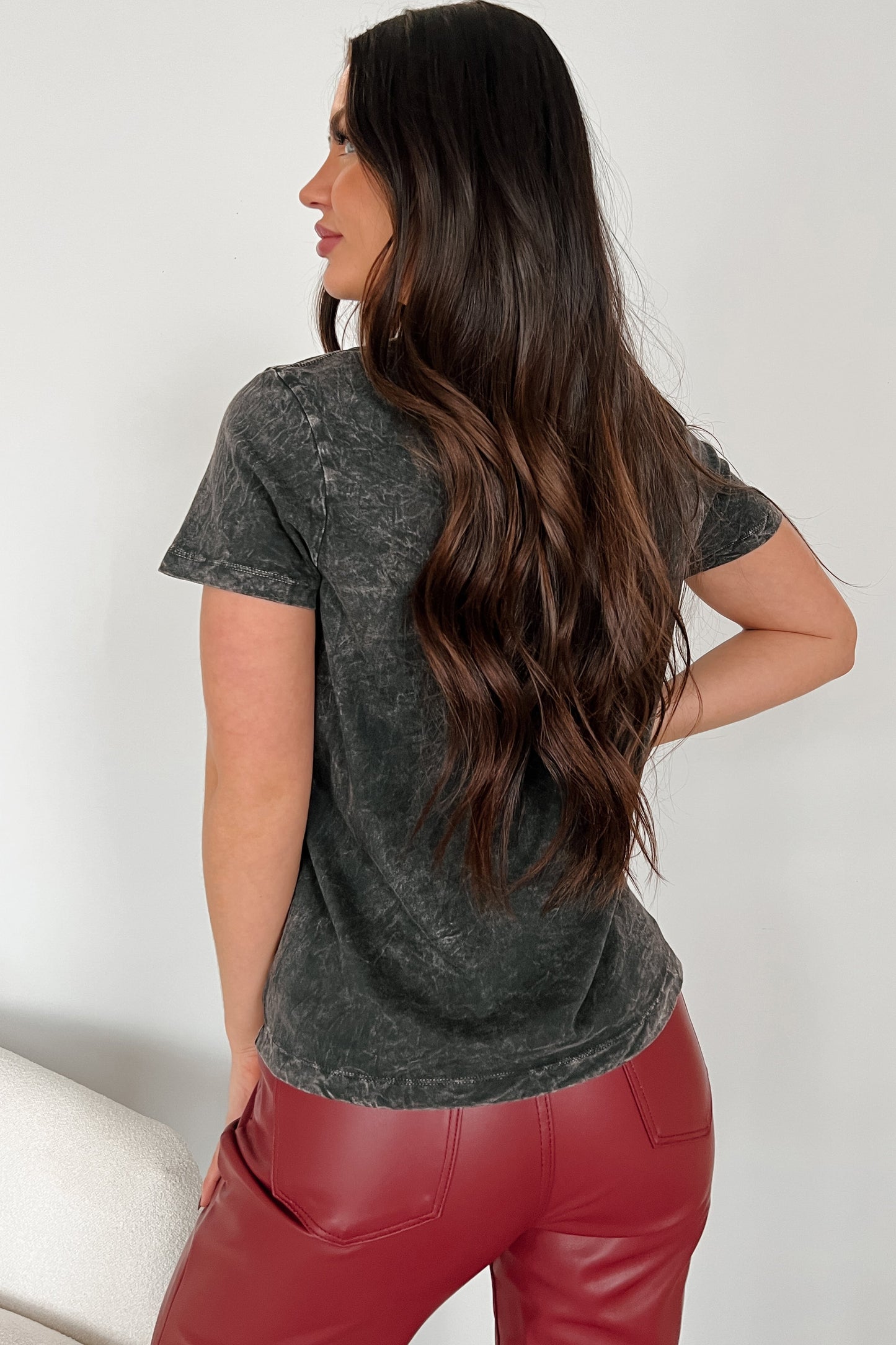 "Love Me" Mineral Wash Graphic Top (Charcoal)
