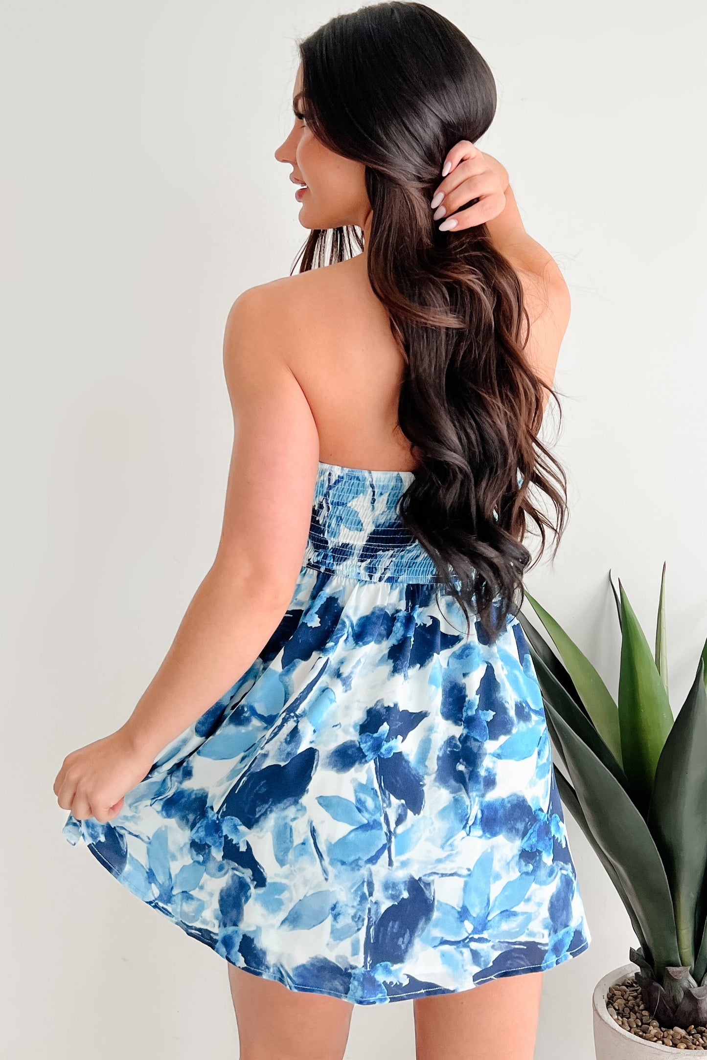 Trading Glances Strapless Tie-Dye Mini Dress (Blue)