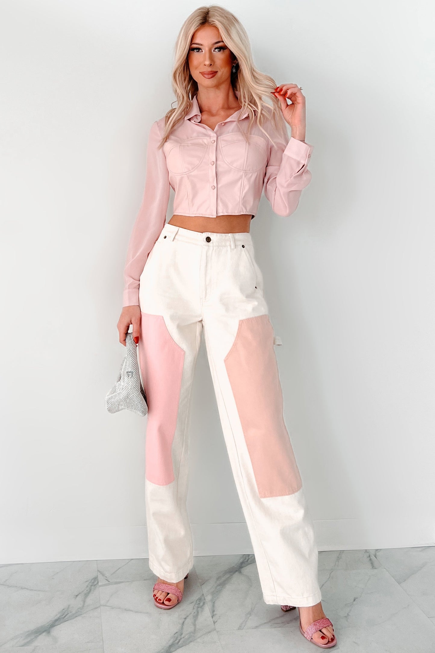Sheer Passion Faux Leather Blouse (Pink)