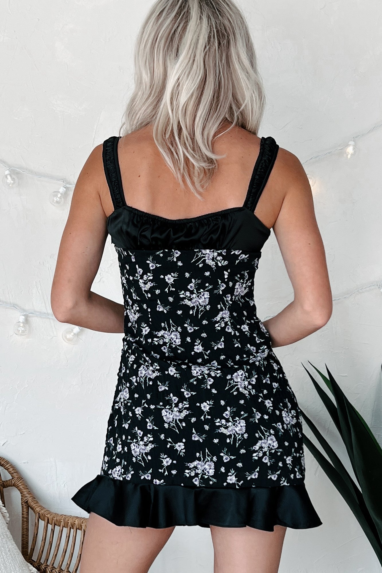 Happily Single Floral Mini Dress (Black)