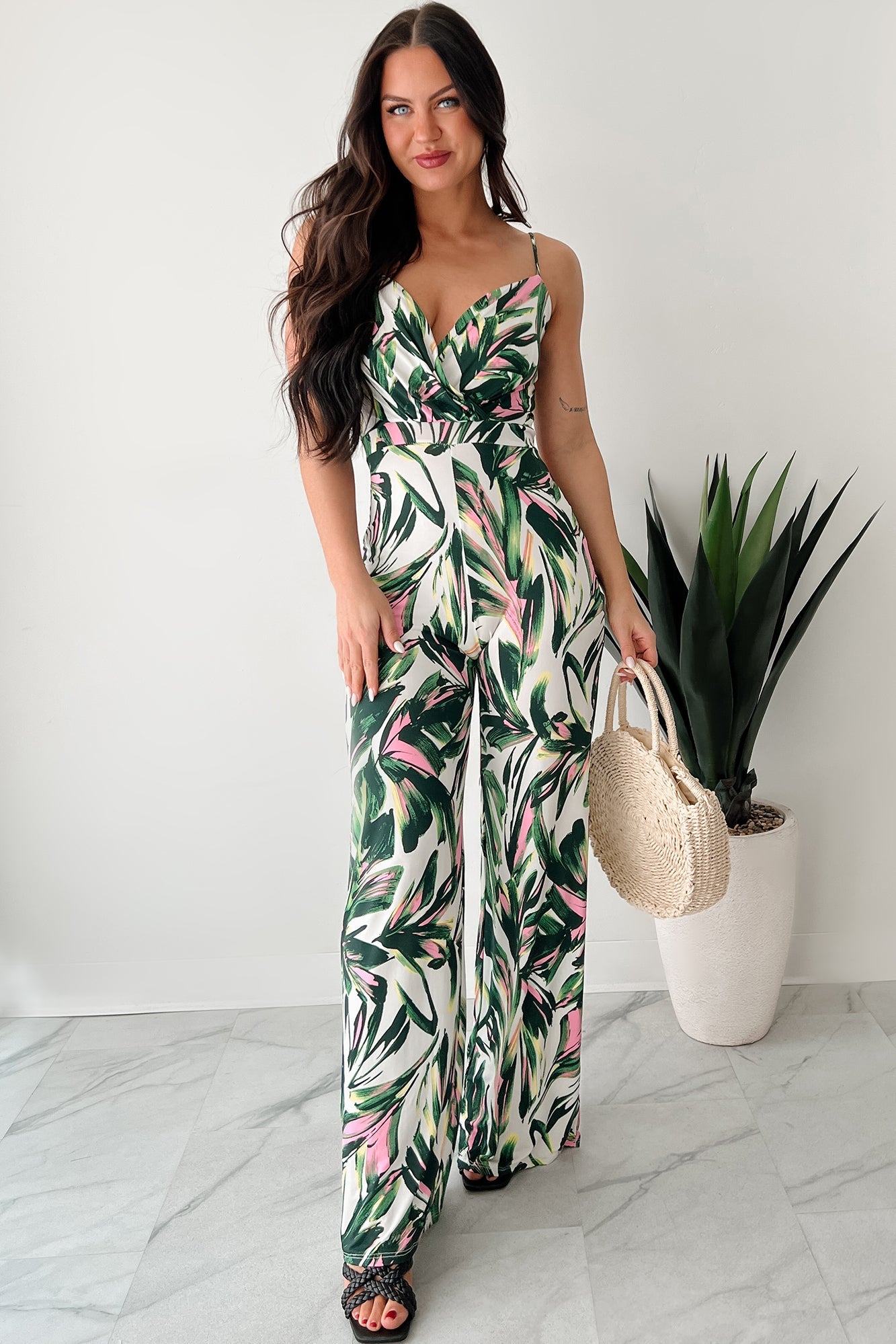 Walking With Fire Printed Surplice Jumpsuit (Multi)