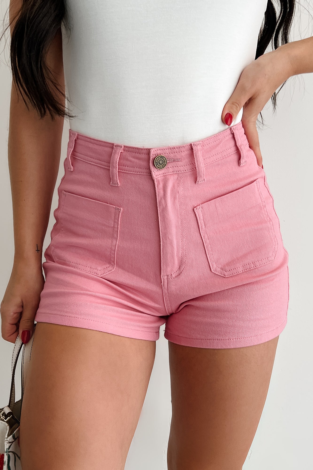 Just This Once High Rise Denim Shorts (Pink)