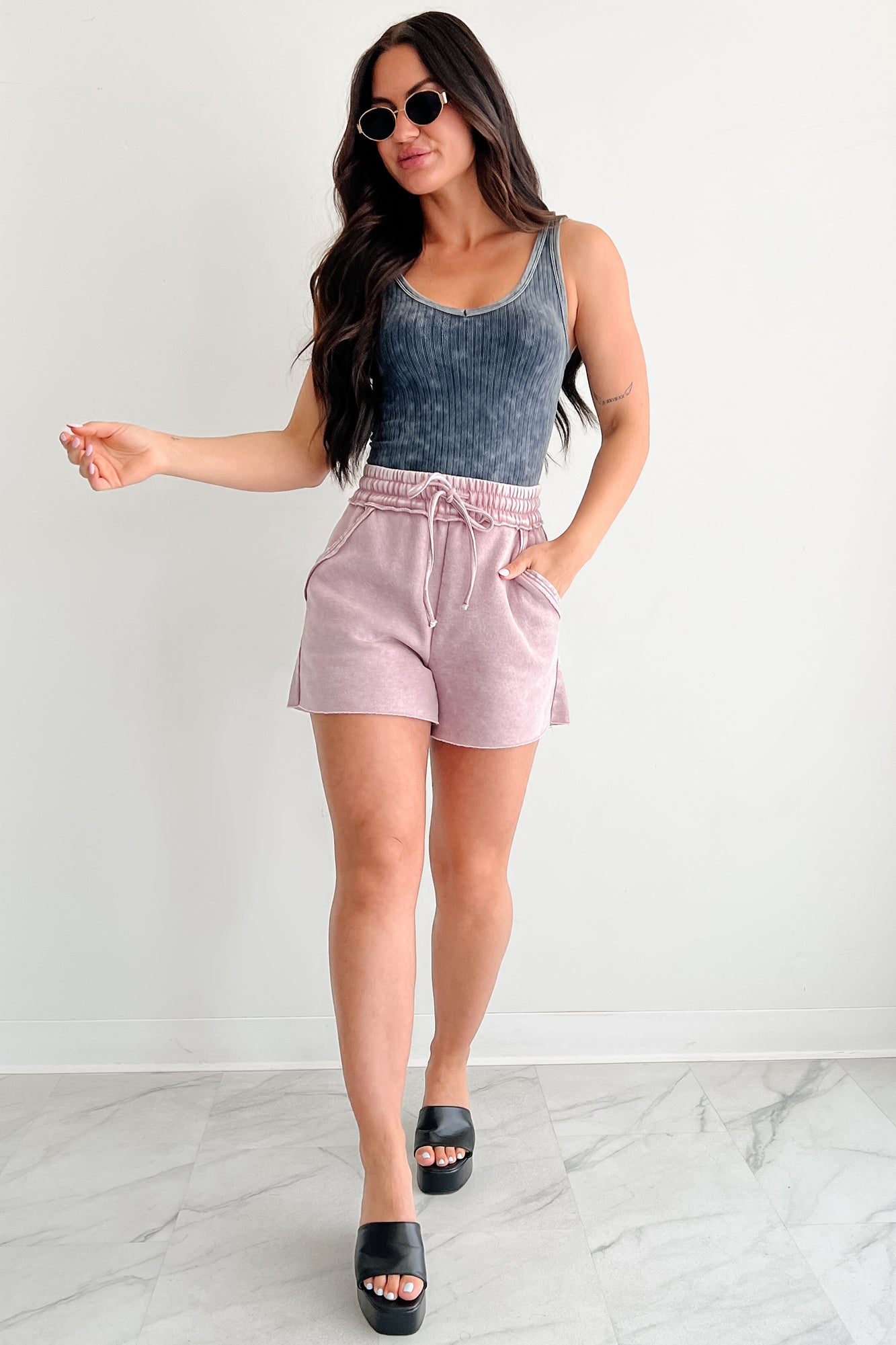 Bare Essentials Ribbed Sleeveless Top (Ash Black)