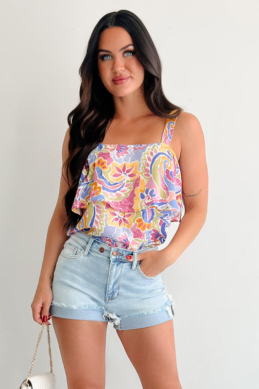 Braelynn Tiered Paisley Print Tank Top (Multi)