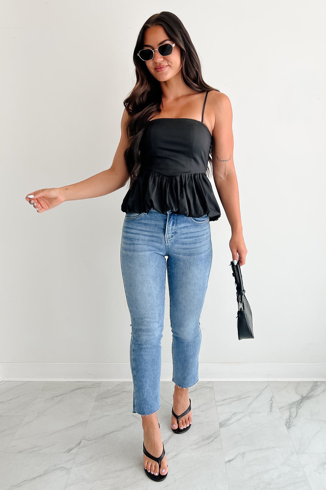 Carried Away Bubble Hem Cami Top (Black)