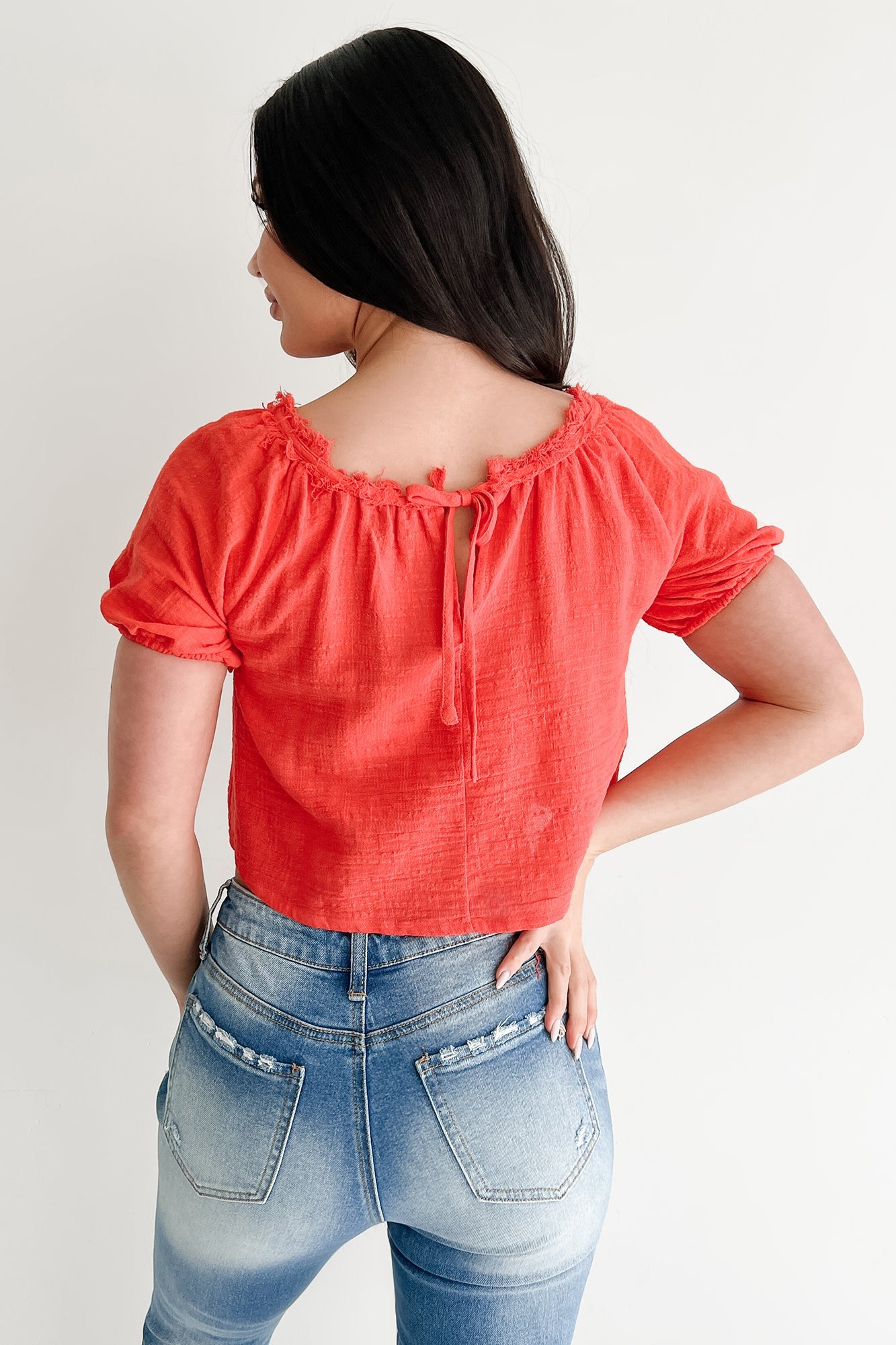 Heart In The Clouds Puff Sleeve Top (Coral)