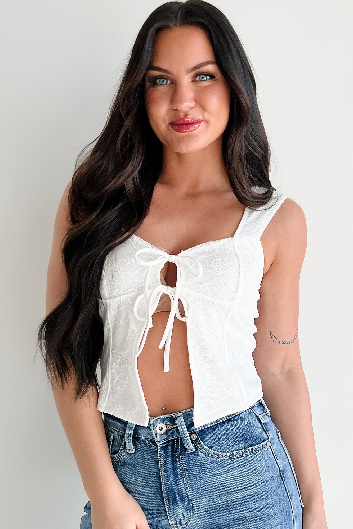 Craving You Sleeveless Lace Open Front Crop Top (Ivory)