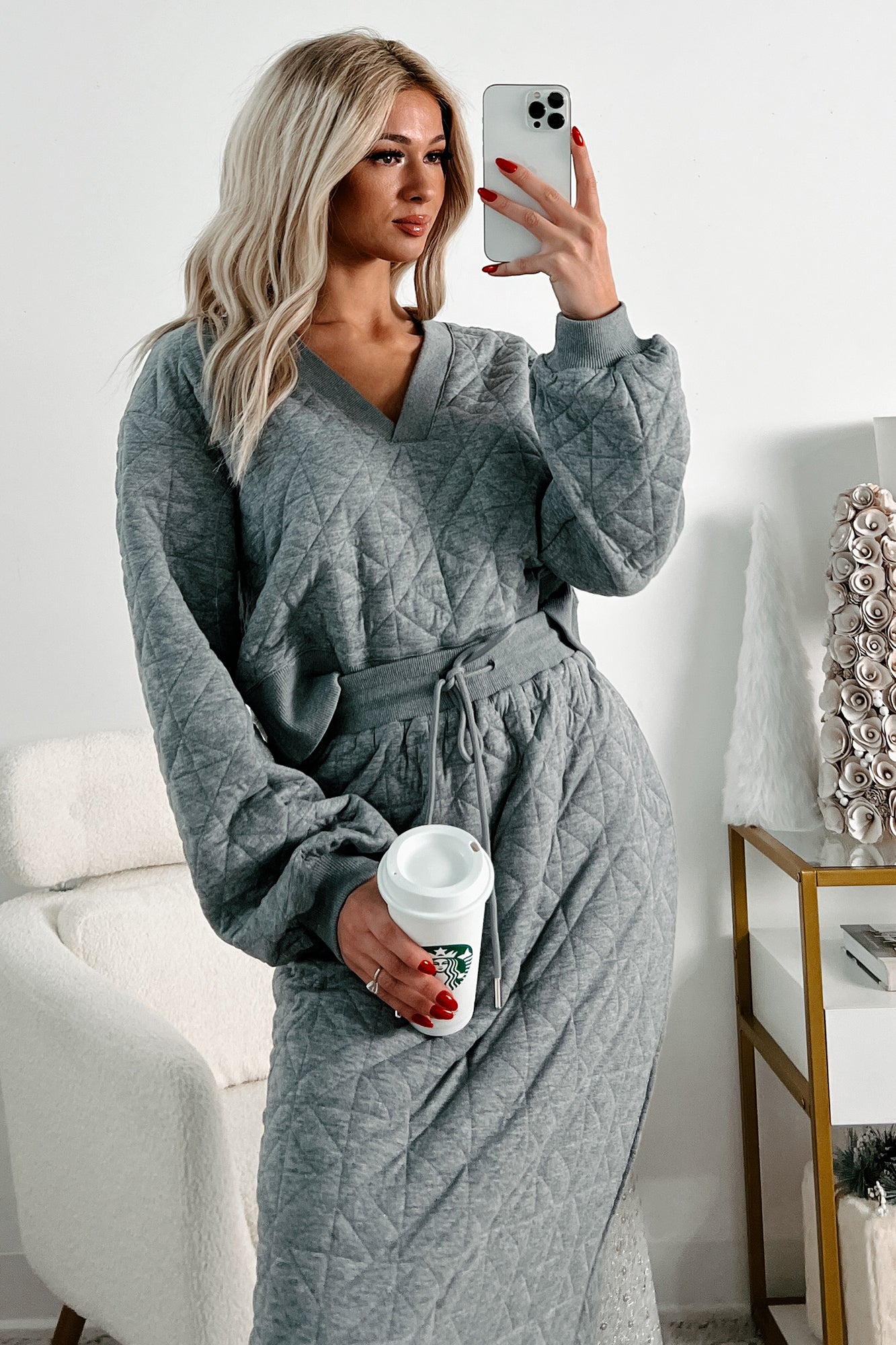 What Matters Most Quilted Sweater & Skirt Set (Heather Grey)