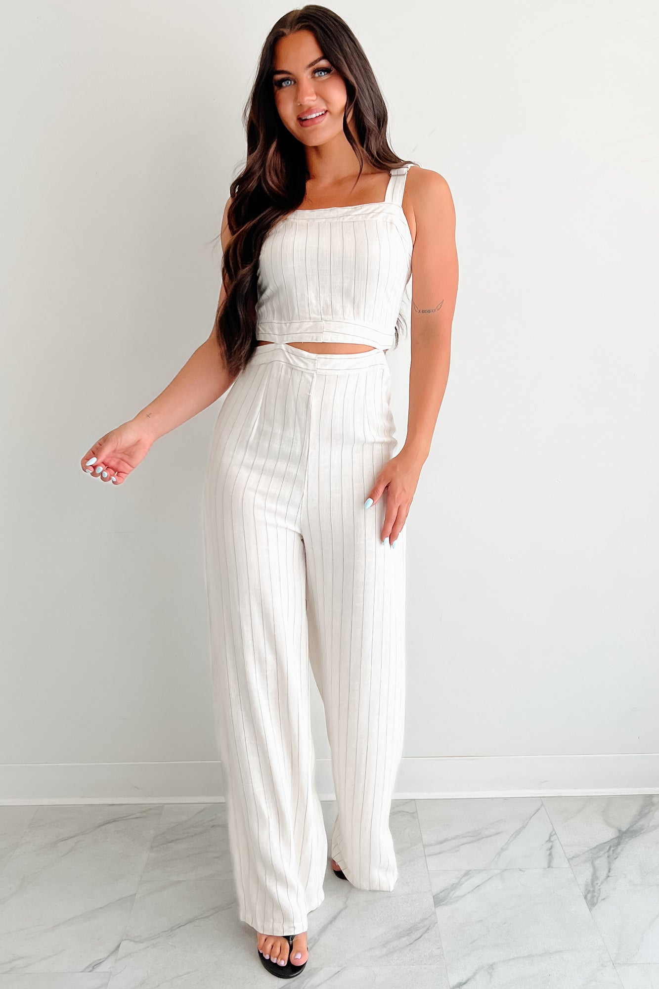Days Like This Striped Cut-Out Jumpsuit (Oatmeal)