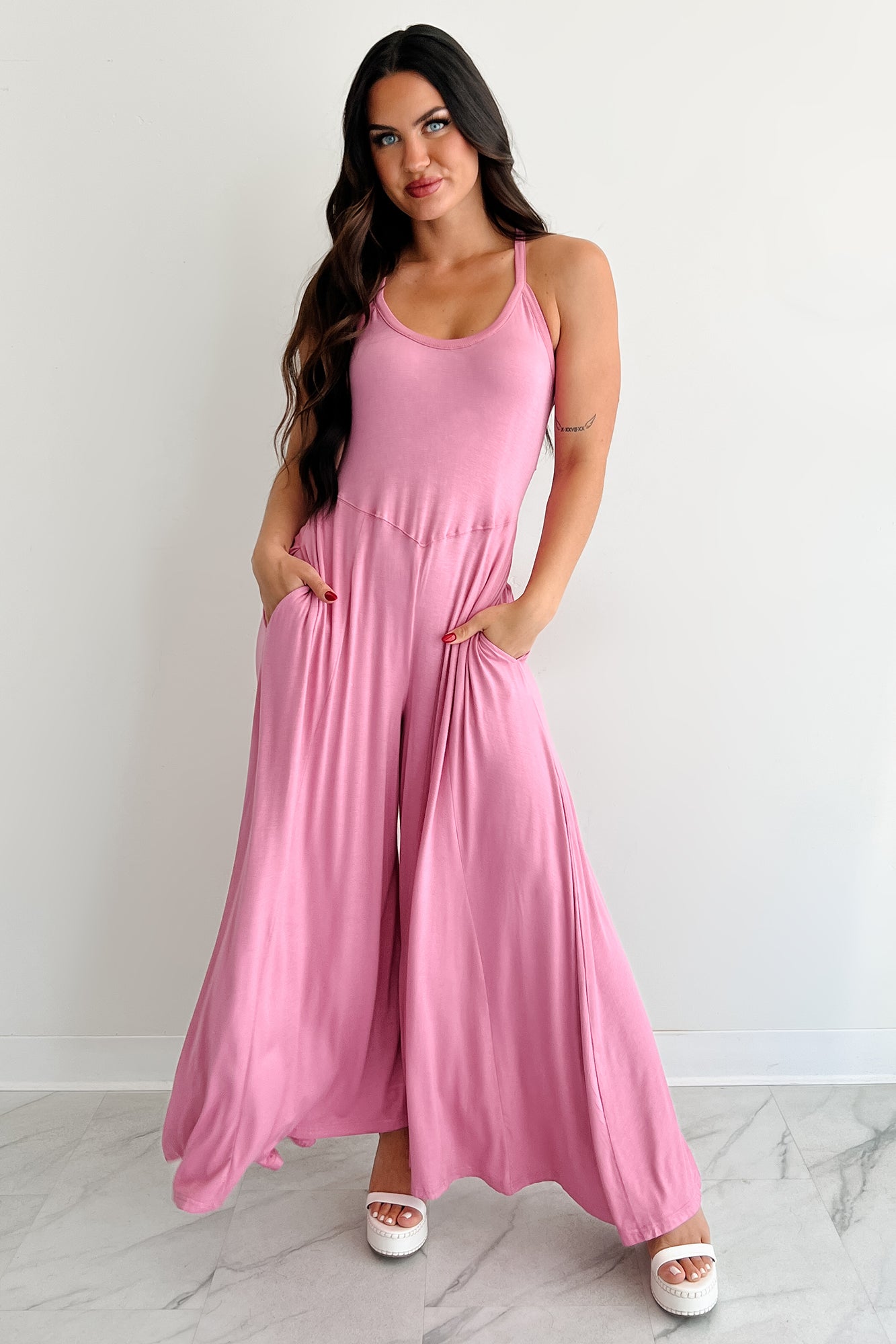 Cloud Naps Sleeveless Cross Back Jumpsuit (Pink)