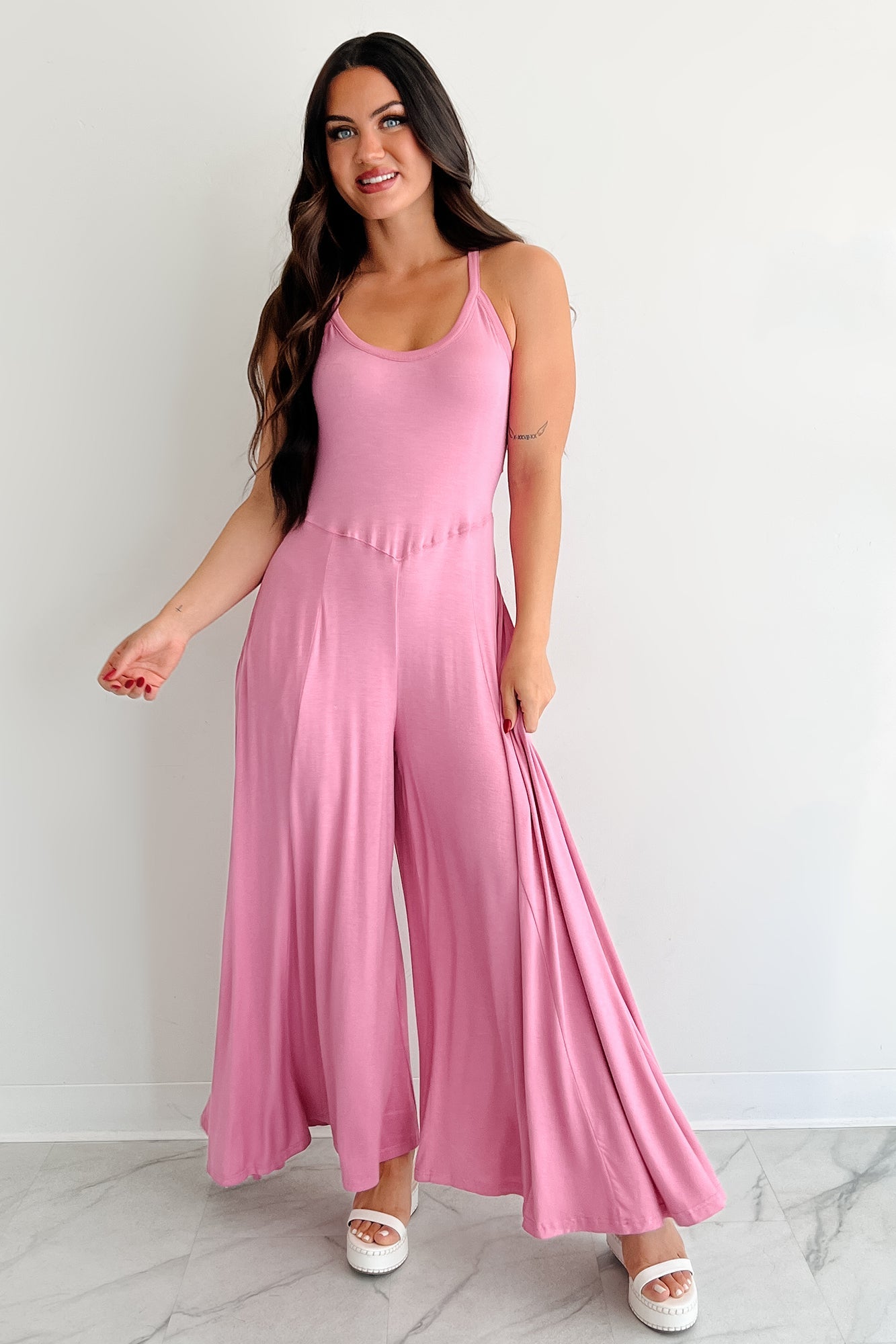 Cloud Naps Sleeveless Cross Back Jumpsuit (Pink)