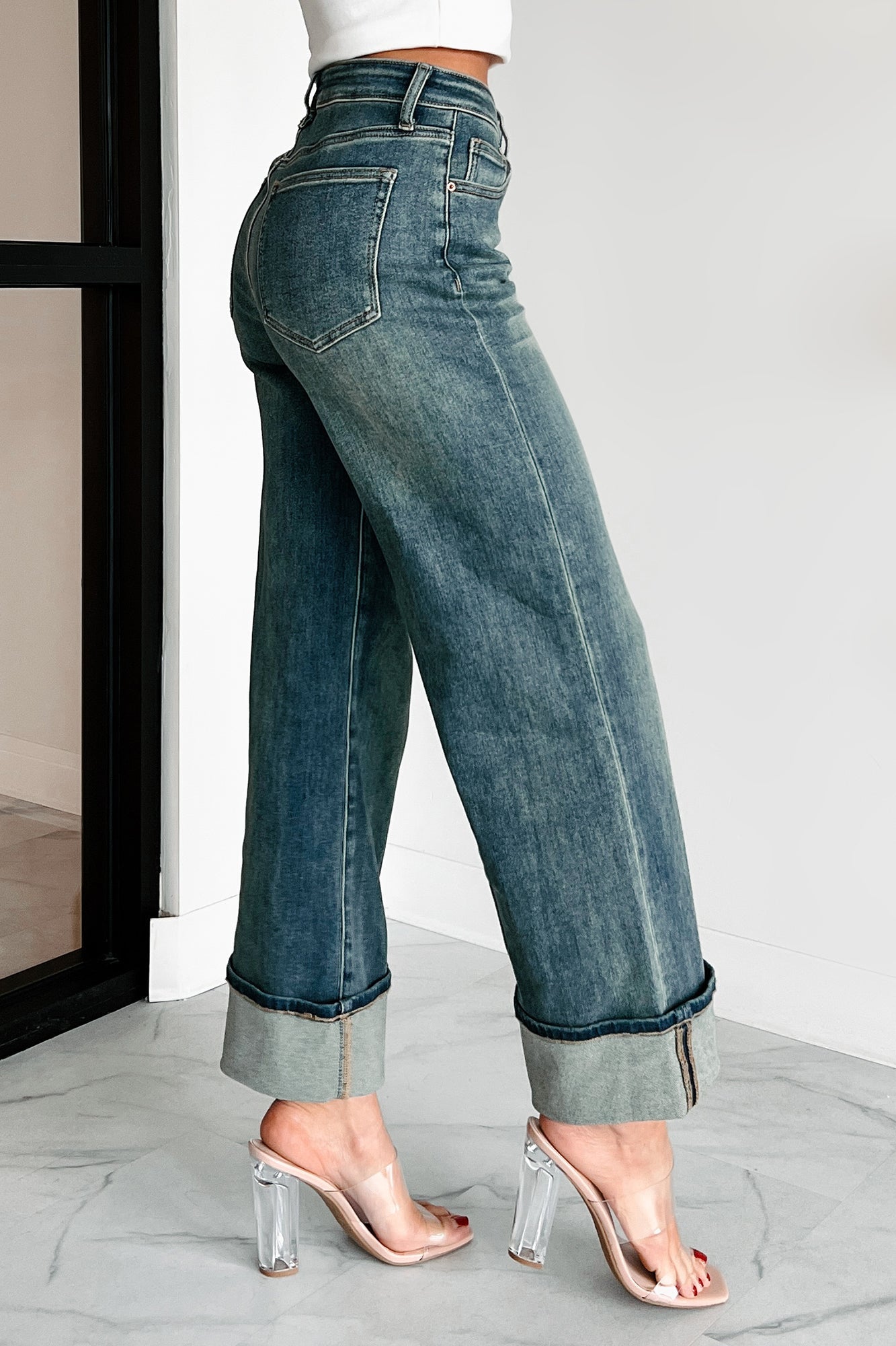 Aiden Special A High Rise Dirty Wash Wide Leg Jeans (Dark)