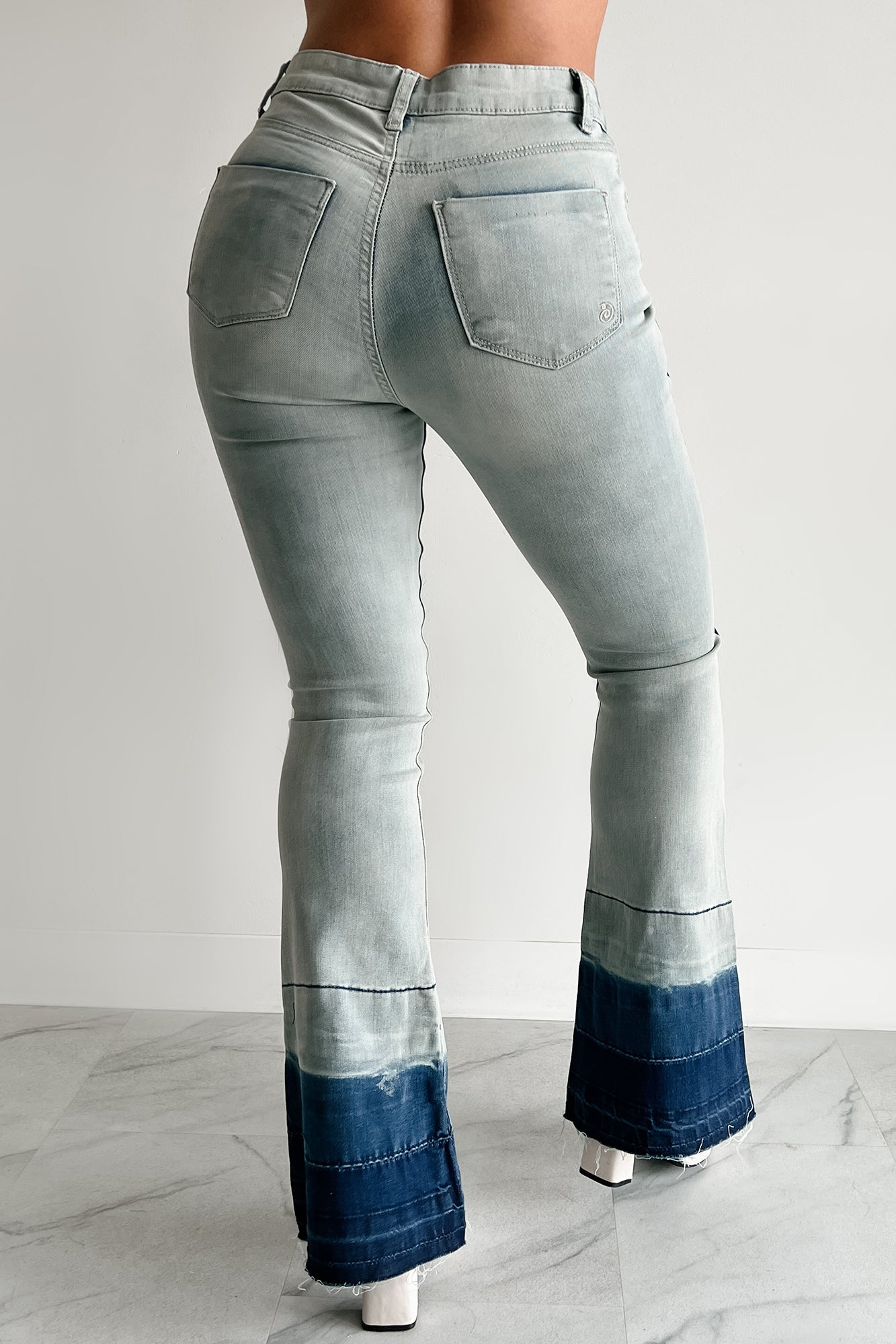 Jett High Rise Dip Dye Indigo Reign Flare Jeans (Light Wash)