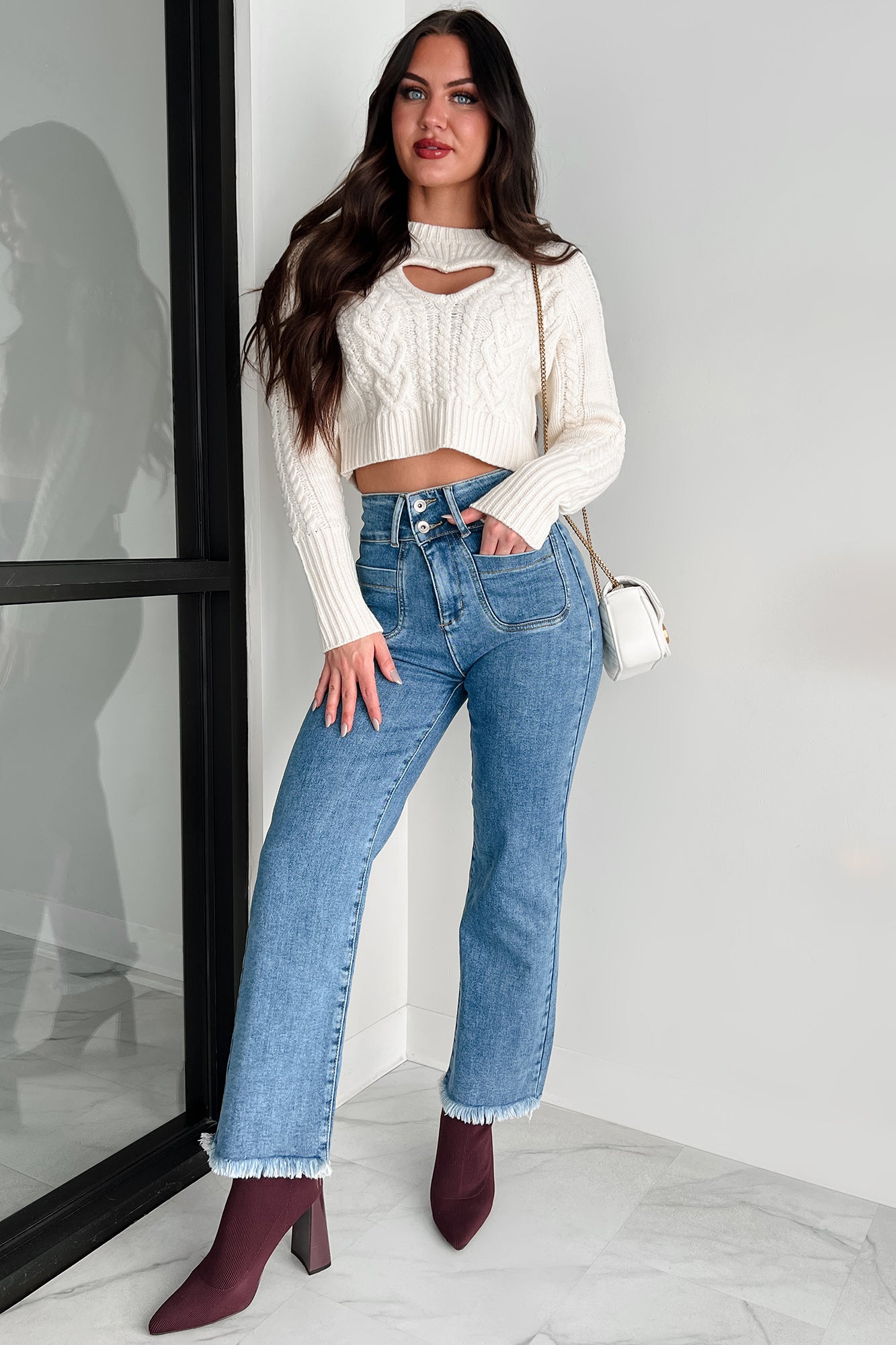 Harris High Rise Special A Frayed Hem Straight Leg Jeans (Medium)