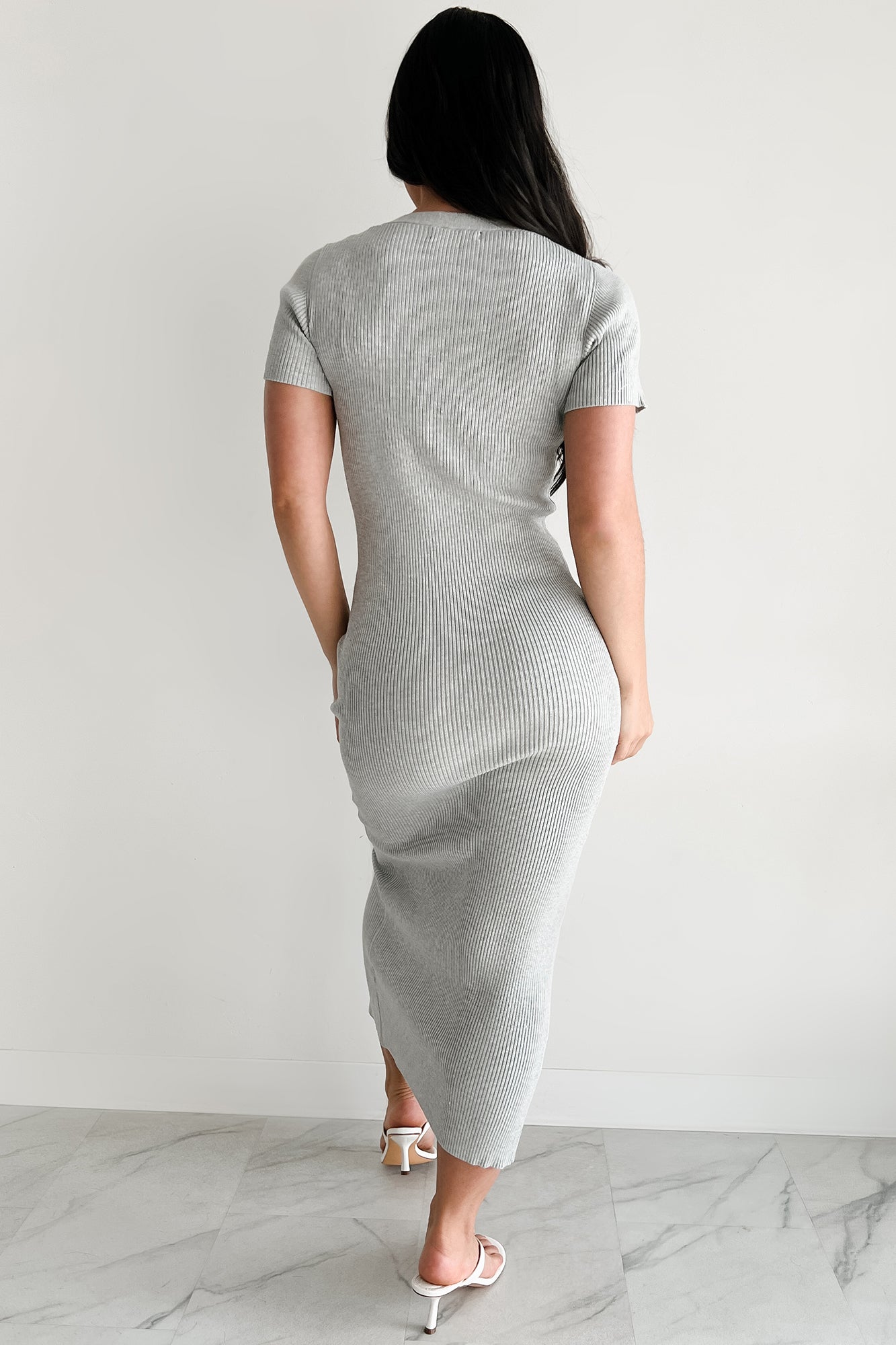 Make It Look Easy Button Front Maxi Dress (Grey)