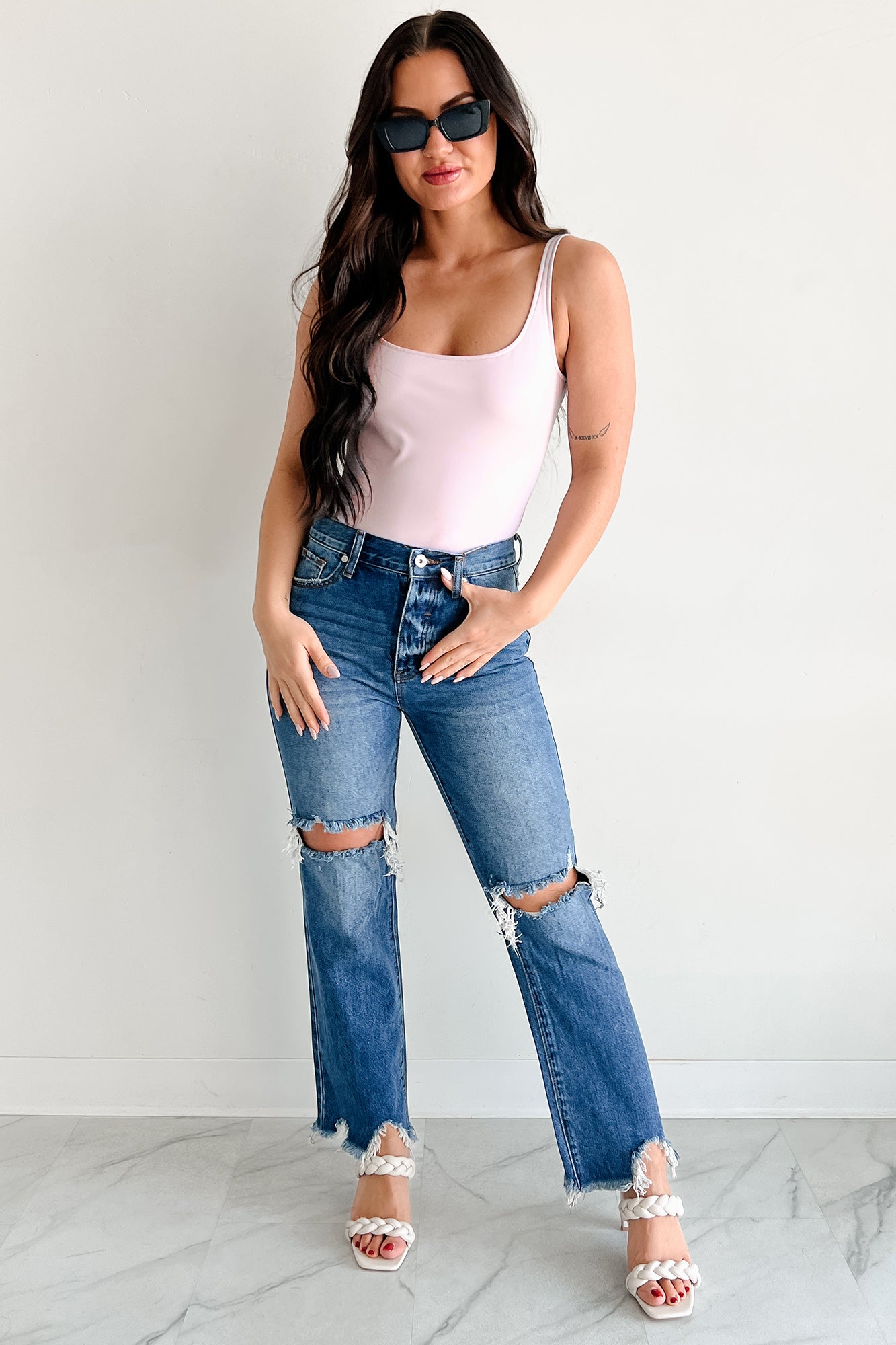 Alexandra Distressed Straight Leg Special A Jeans (Medium Dark)