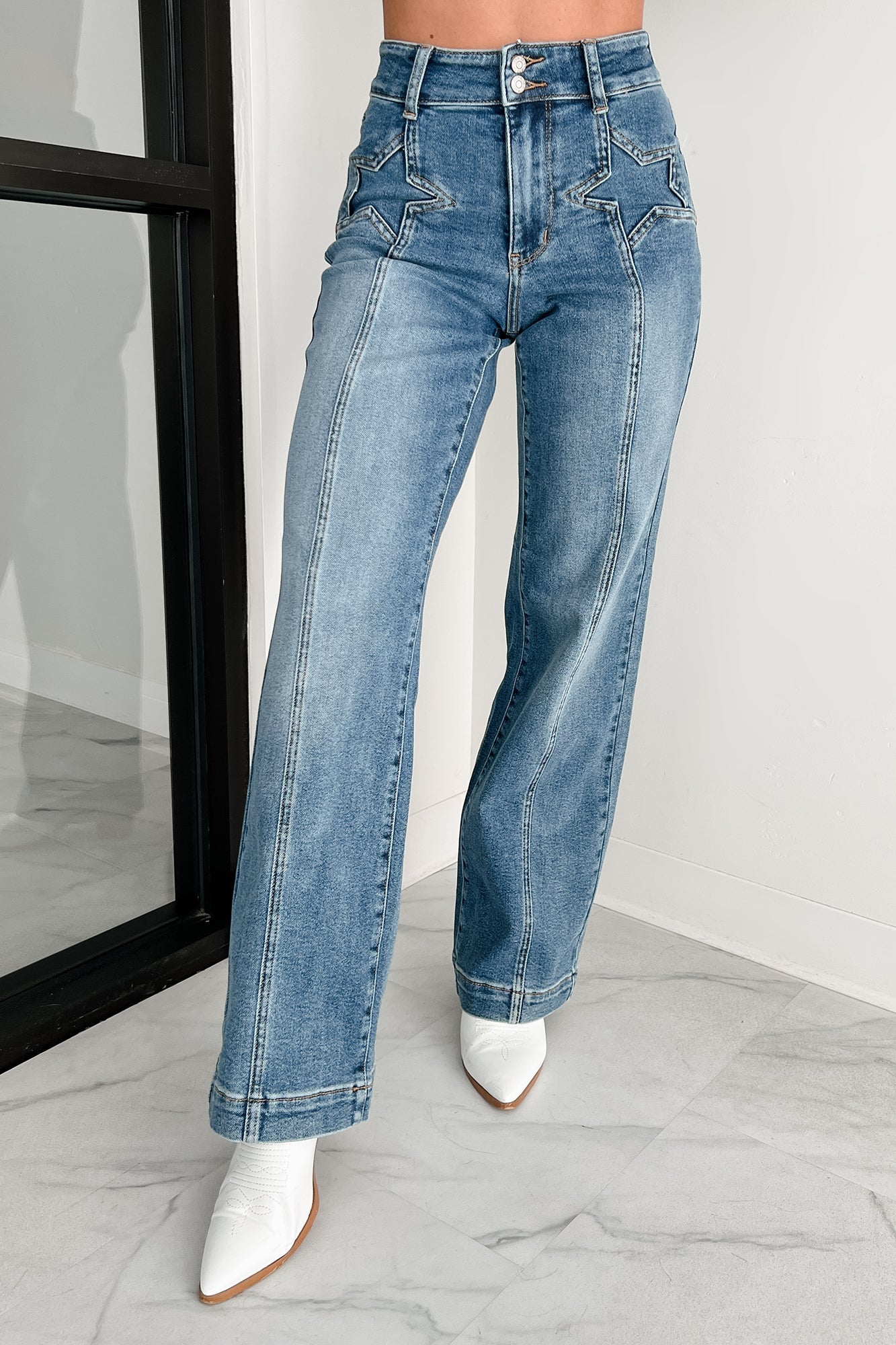 Ella Star Front Seam Wide Leg Judy Blue Jeans (Medium)