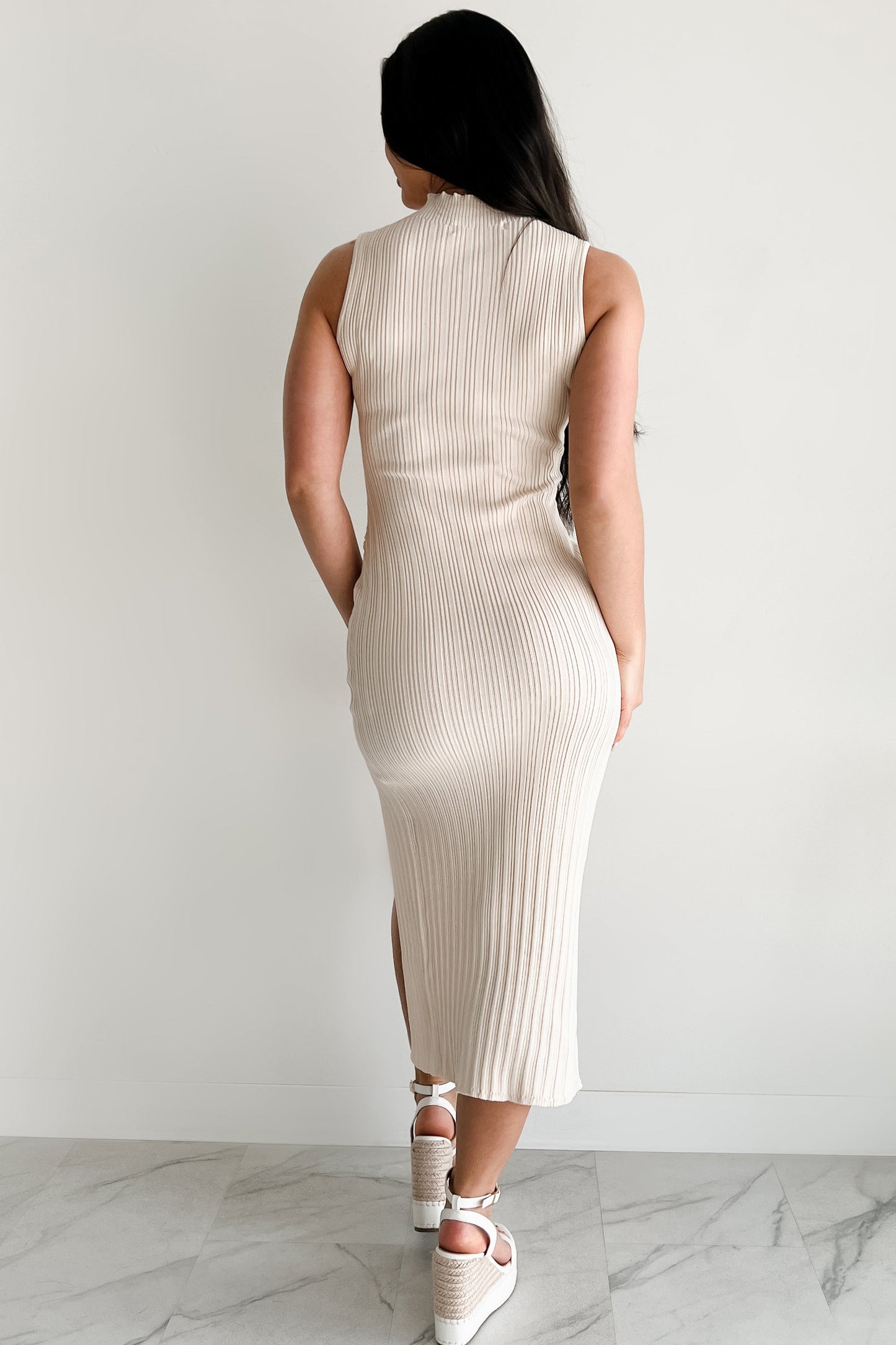 Made For You Mock Neck Sleeveless Maxi Dress (Light Sand)