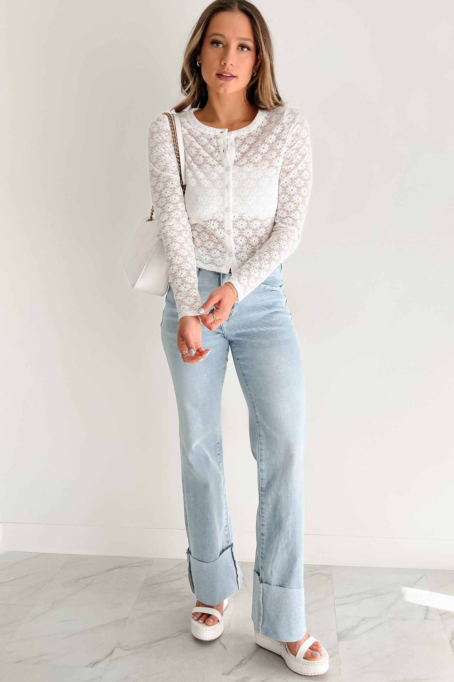 Can't Resist You Lace Button-Up Top (White)