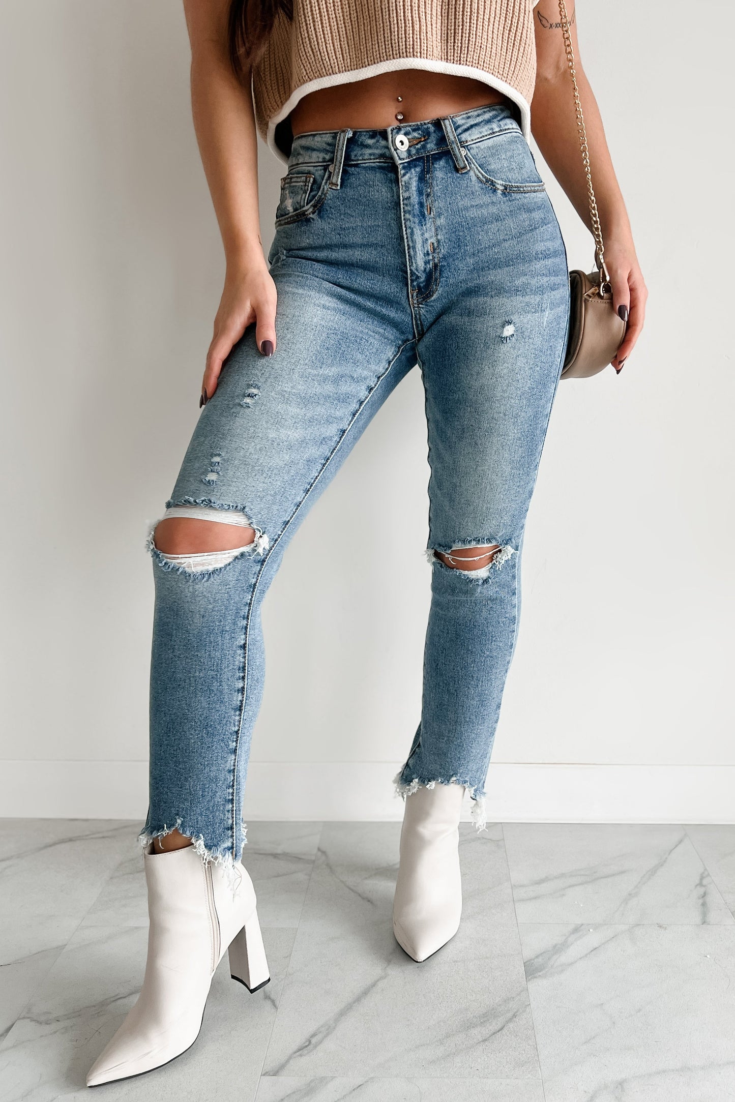 Tallie Mid Rise Distressed Slim Straight Special A Jeans (Medium Light)