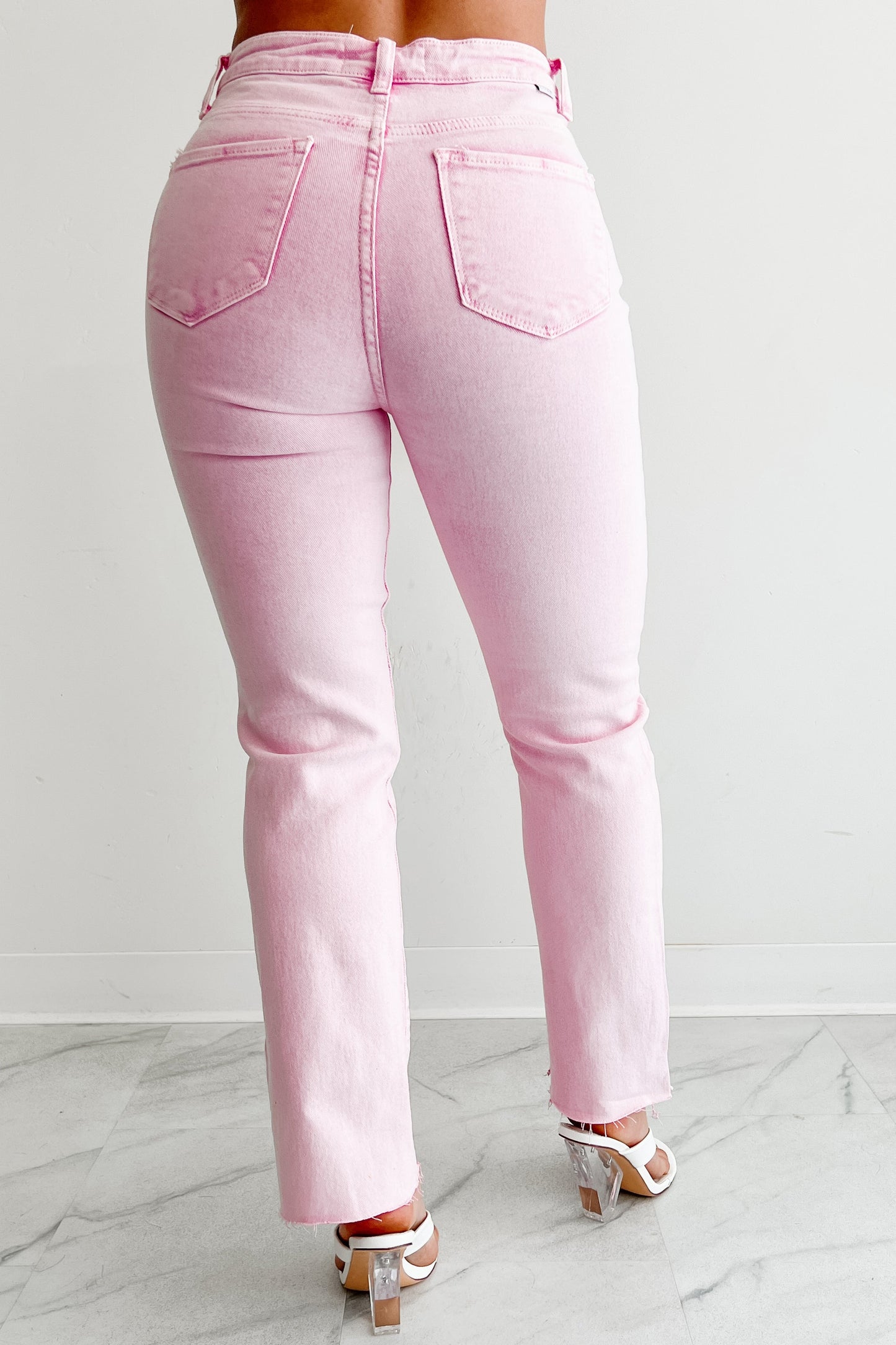 Nadine High Rise Straight Leg Risen Jeans (Acid Pink)