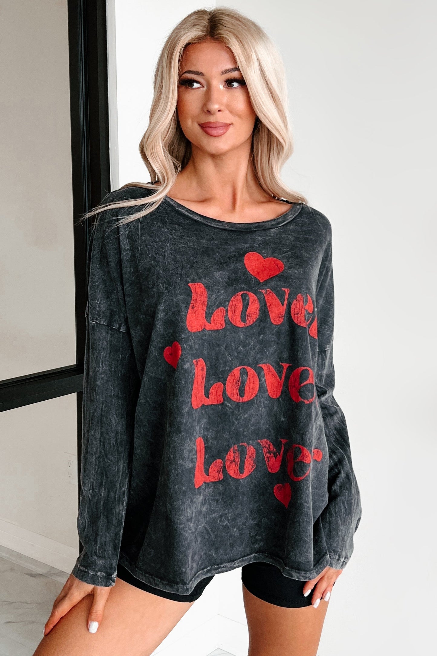 Be My "Lover" Acid Wash Graphic Top (Charcoal)