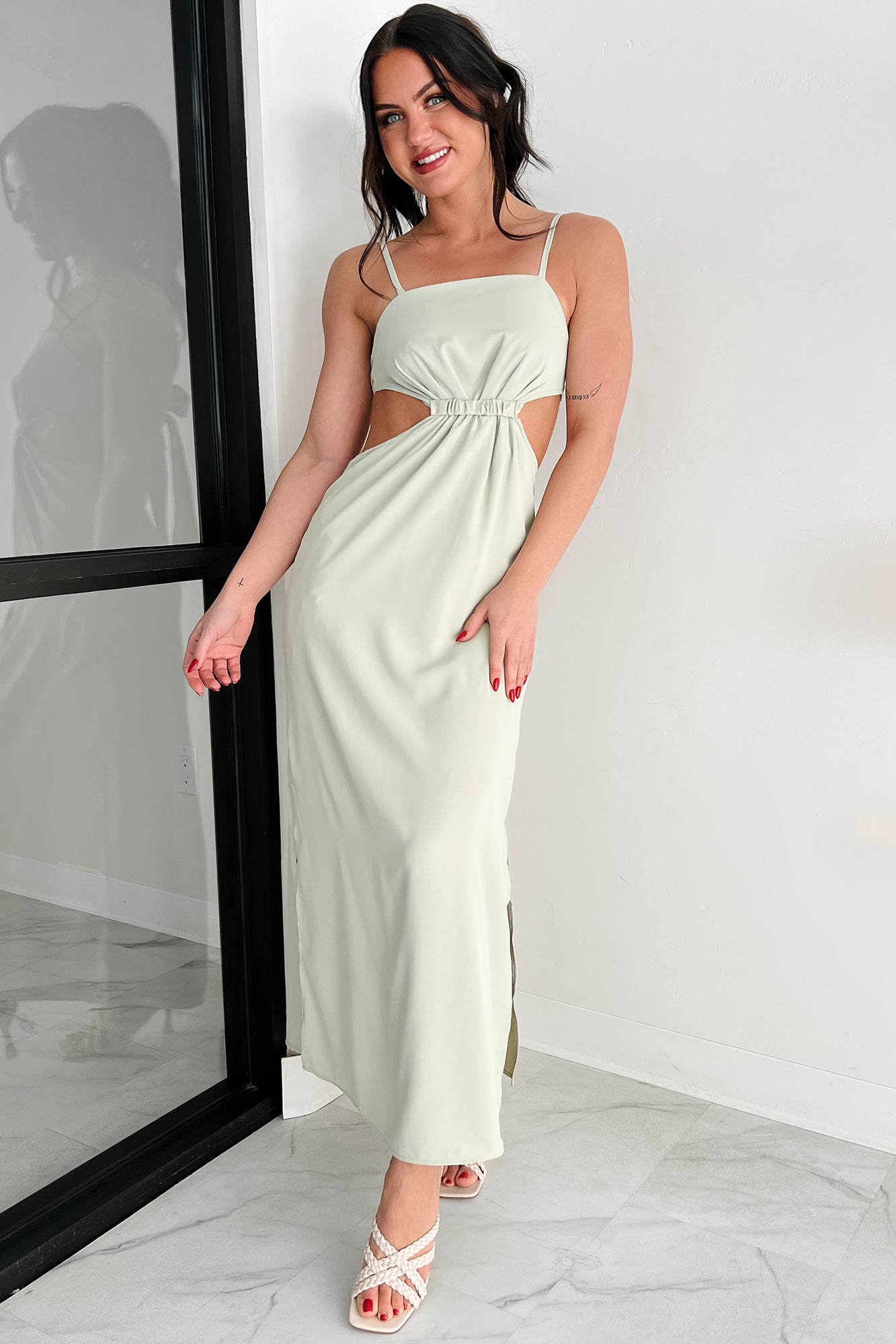 Class With A Twist Sleeveless Cut-Out Maxi Dress (Sage)