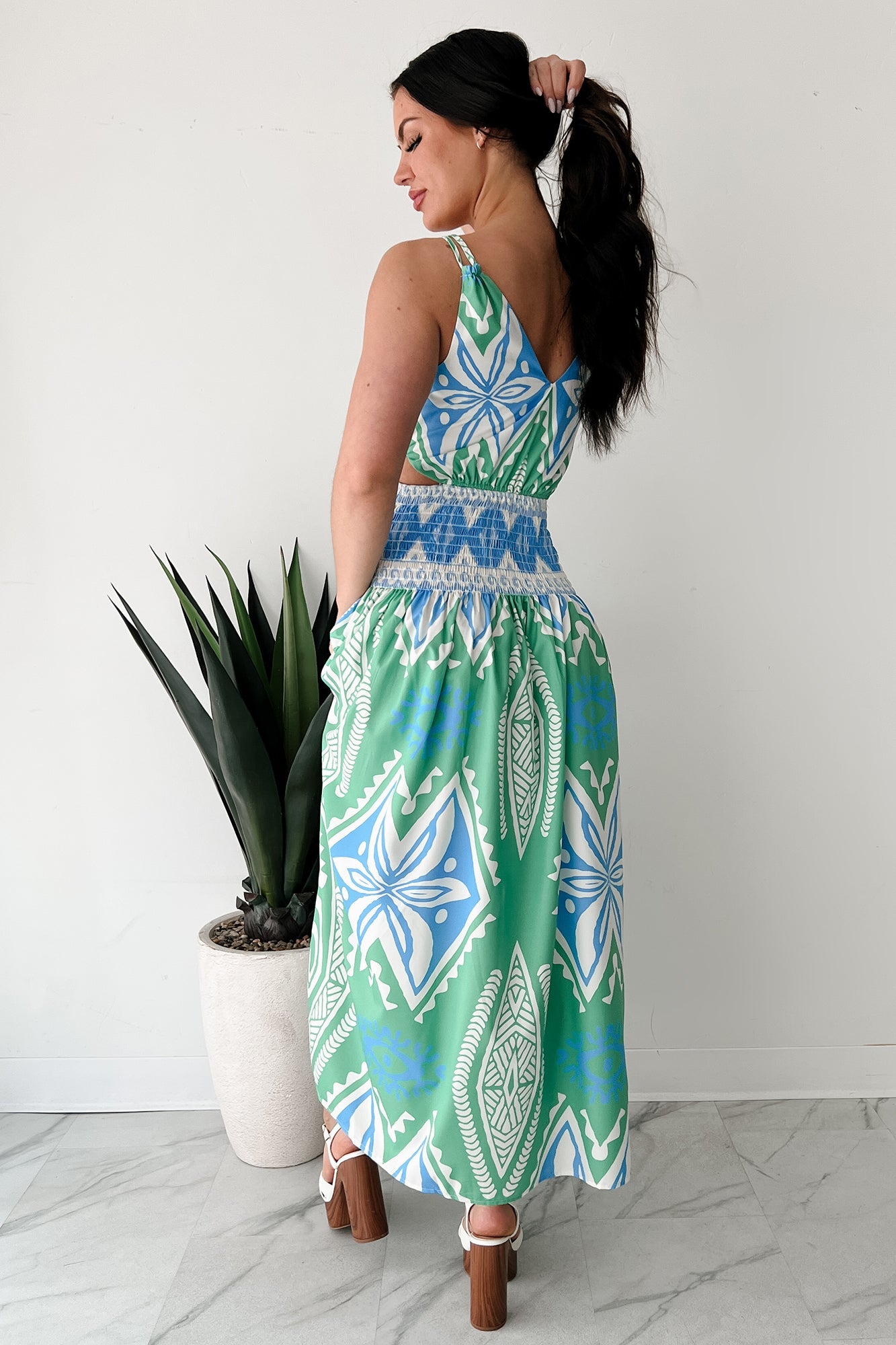 Walking Tall Tropical Print Maxi Dress (Green/Multi)