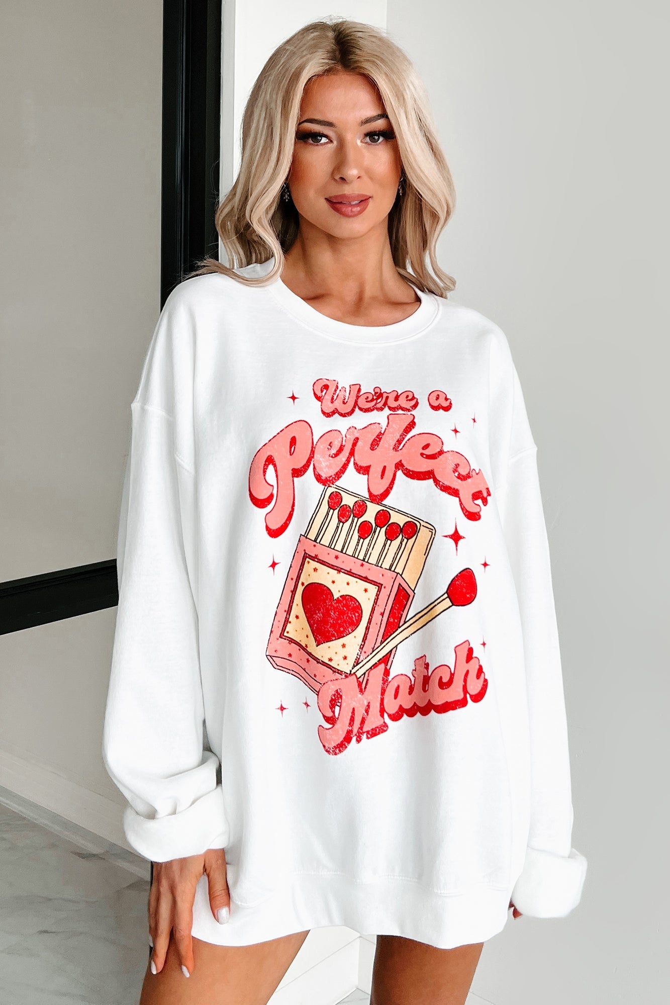 "We're A Perfect Match" Graphic Sweatshirt (White)
