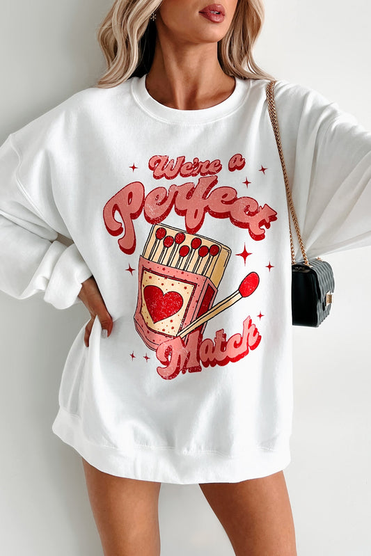 "We're A Perfect Match" Graphic Sweatshirt (White)