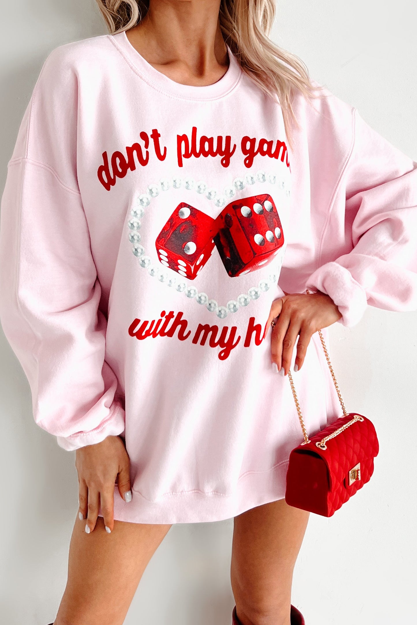 "Don't Play Games With My Heart" Graphic Crewneck (Light Pink)
