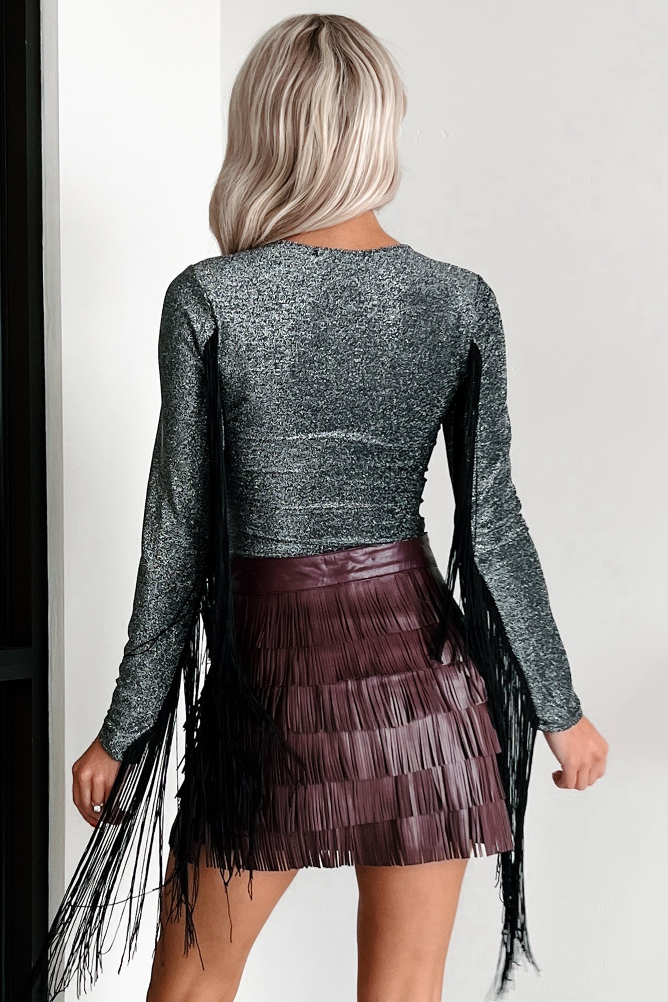 Embracing My Uniqueness Metallic Fringe Bodysuit (Silver/Black)