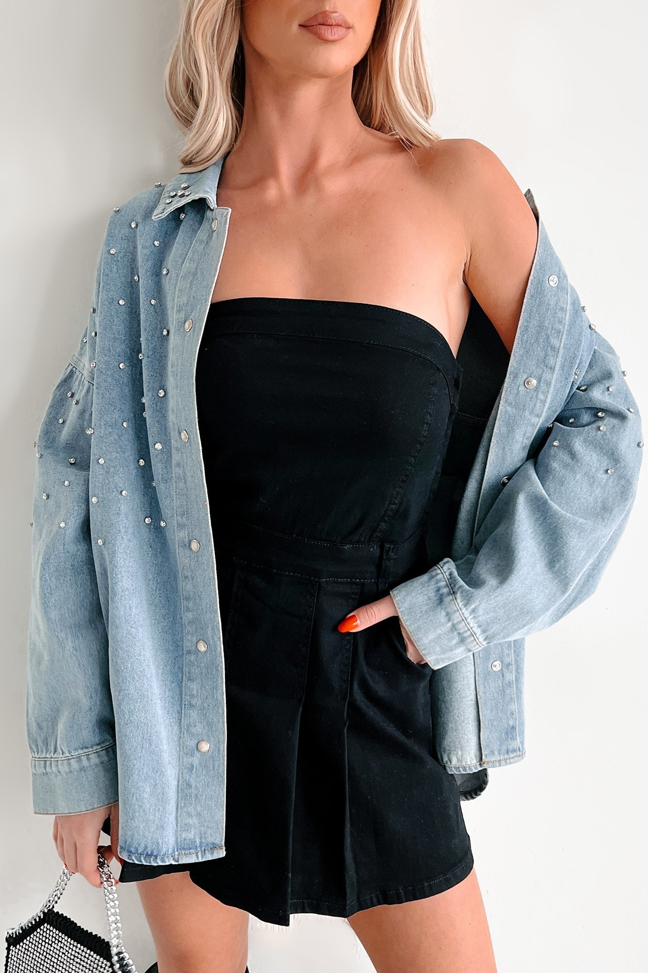 Vivid Dreams Shorts Lined Denim Mini Dress (Black)
