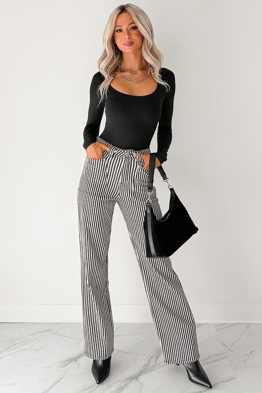 Marcus Straight Leg Striped Mica Denim Jeans (Black/Ivory)