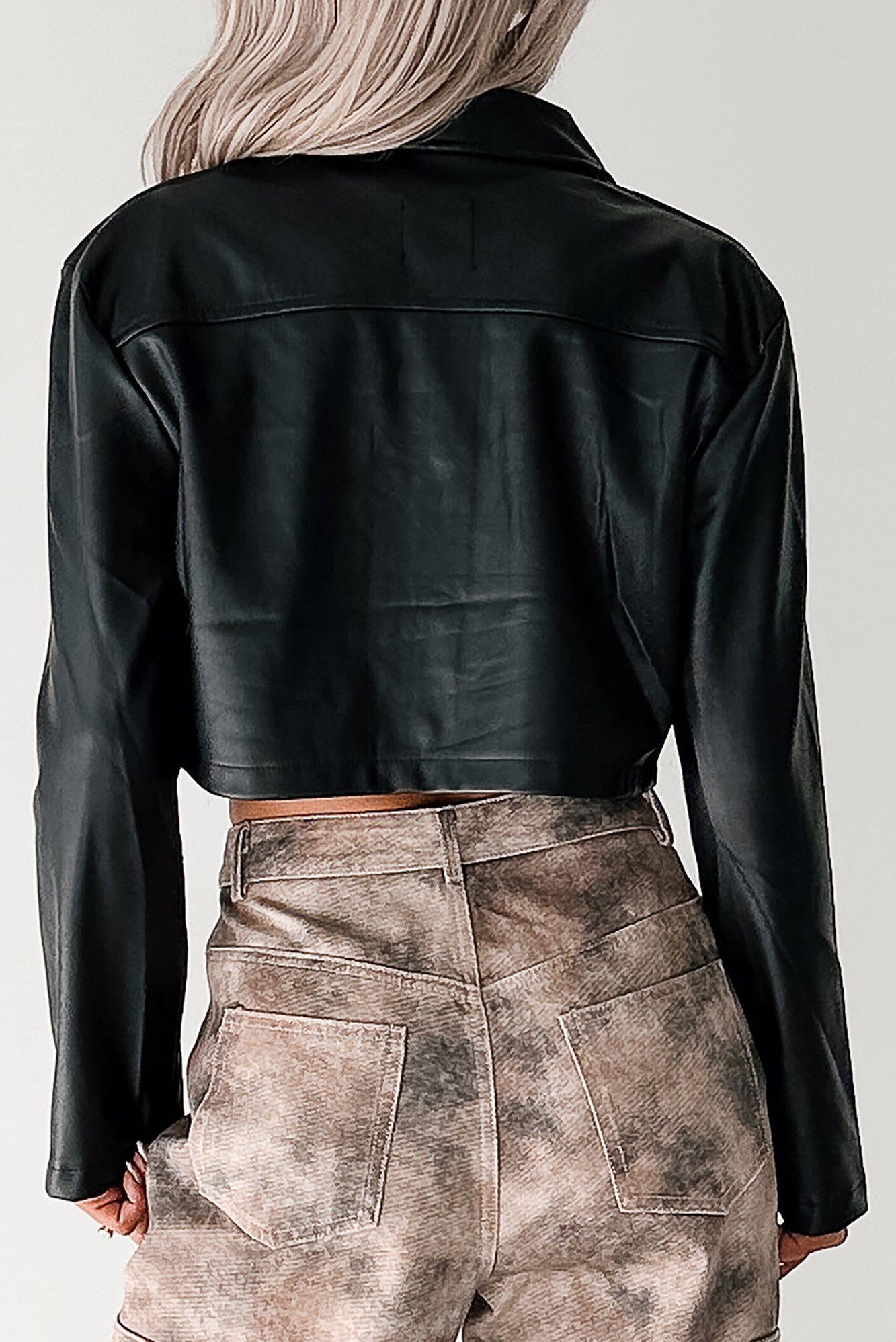 Deal With It Faux Leather Cropped Jacket (Black)