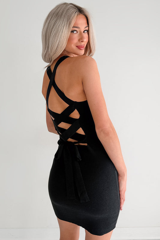 Best Of Luck Criss Cross Back Strap Bodycon Mini Dress (Black)