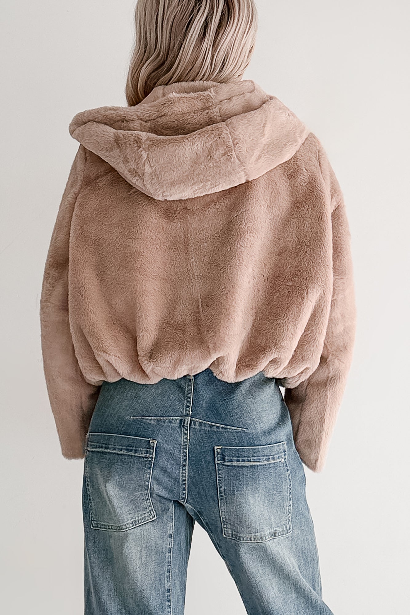 Daydream Girl Faux Fur Hooded Crop Jacket (Coco)
