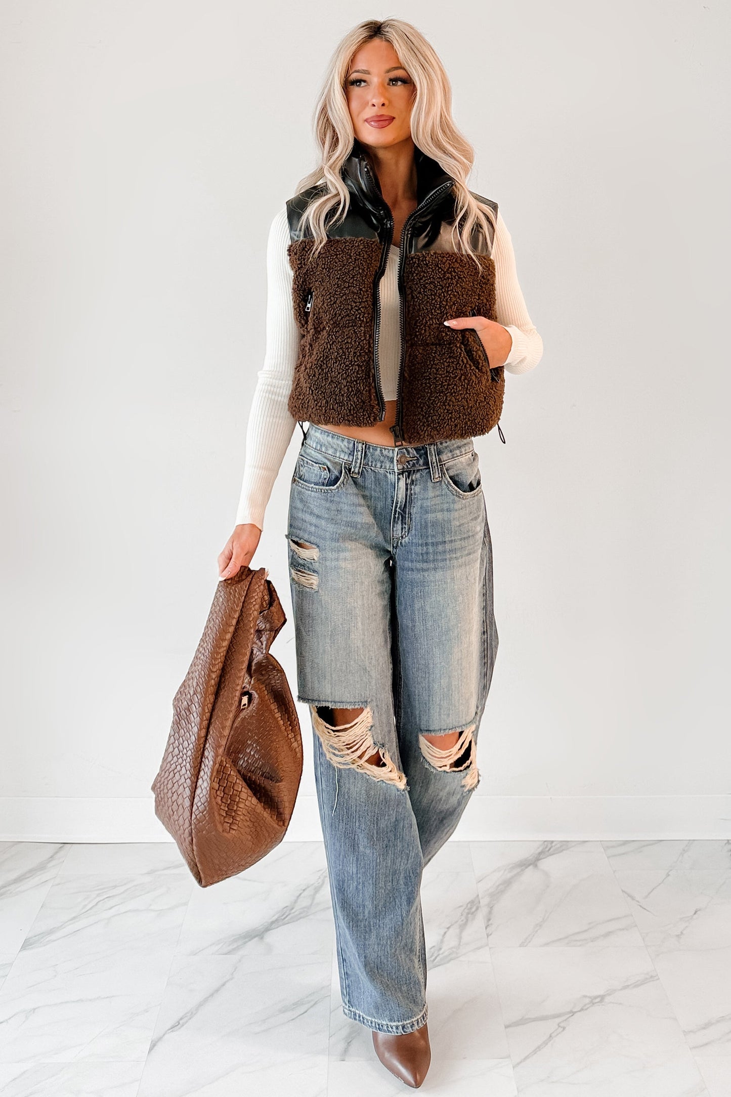 Candle Lit Nights Sherpa Puffer Vest (Brown)