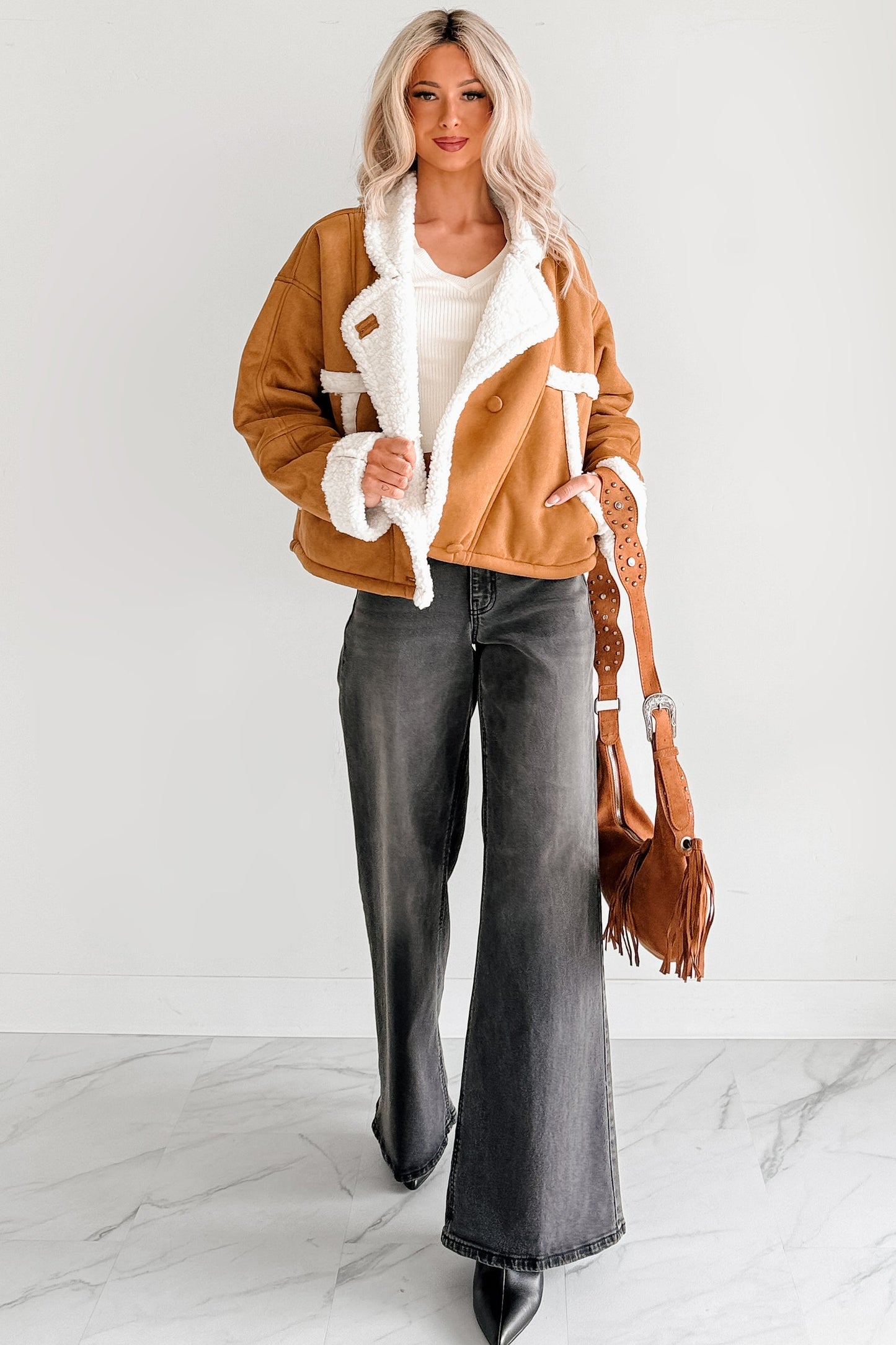 Carol Nights Faux Suede Sherpa Jacket (Camel)