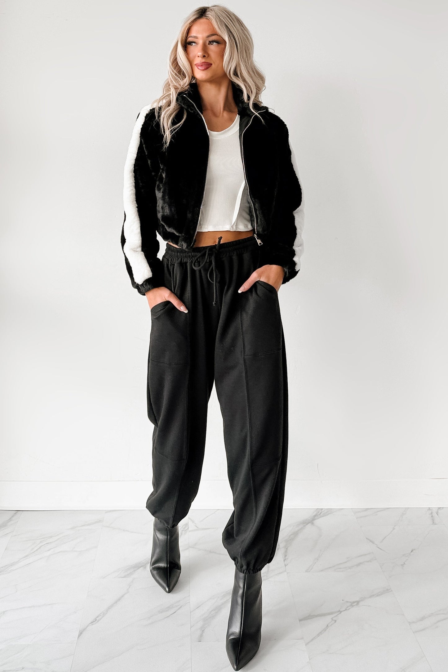 Radiance Rule Faux Fur Cropped Jacket (Black)