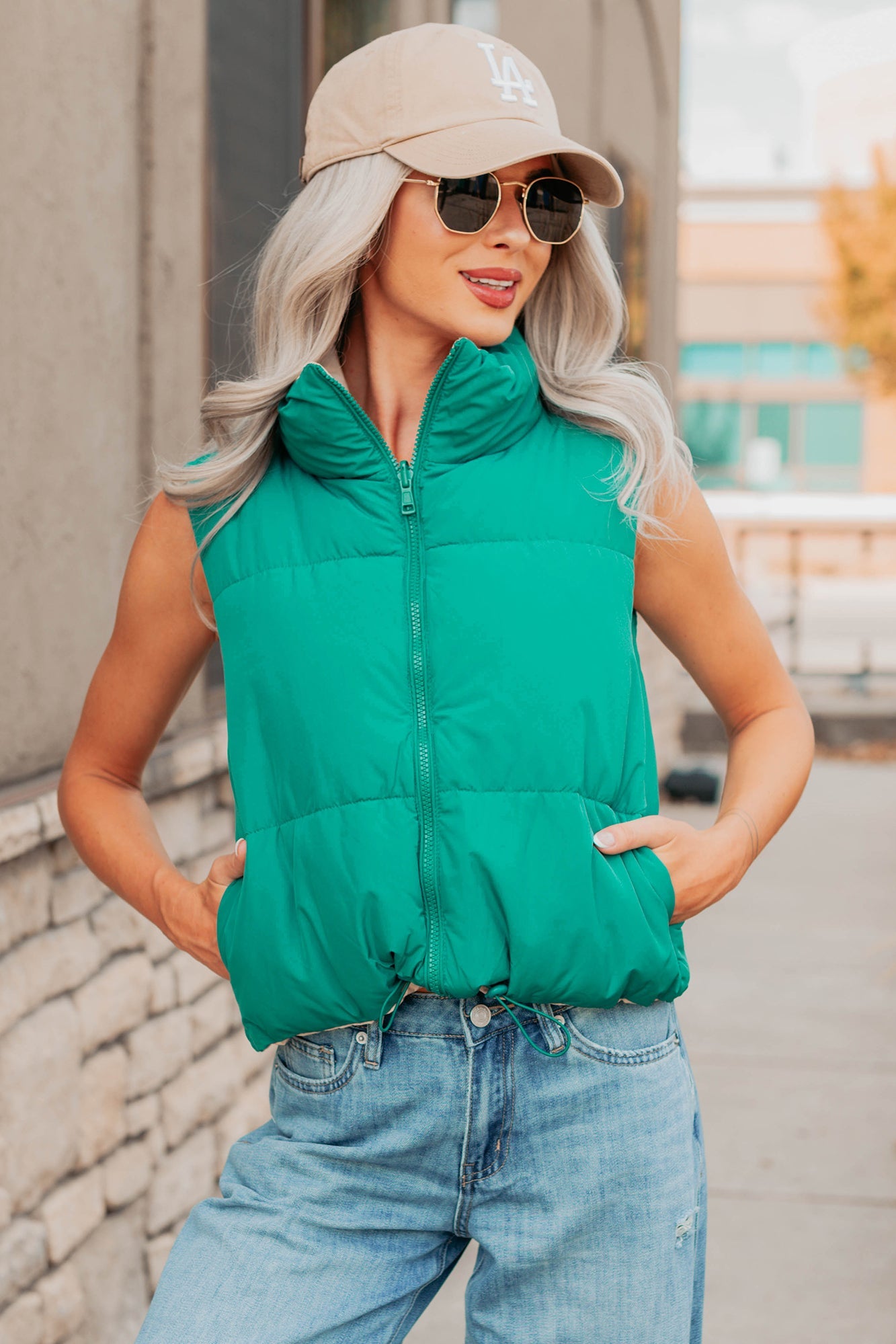 On The Reverse Side Reversible Puffer Vest (Green/Beige)