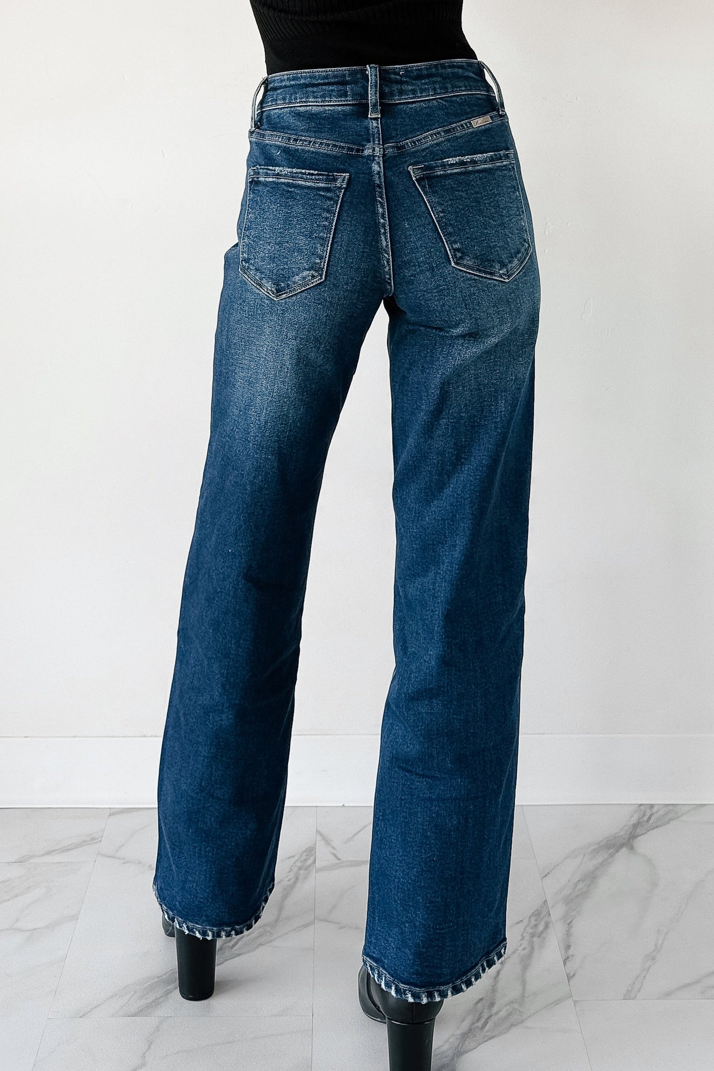 Jenna Distressed Wide Leg Kancan Jeans (Dark)