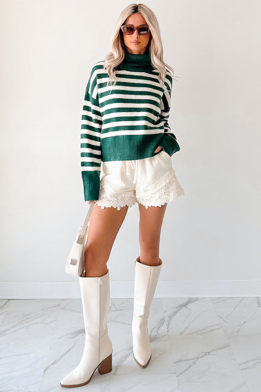 Don't You Worry Striped Turtleneck Sweater (Green/Ivory)