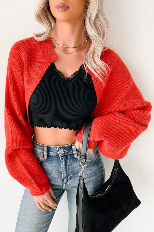 Moonlit Quiet Open Front Bolero Cardigan (Orange/Red)