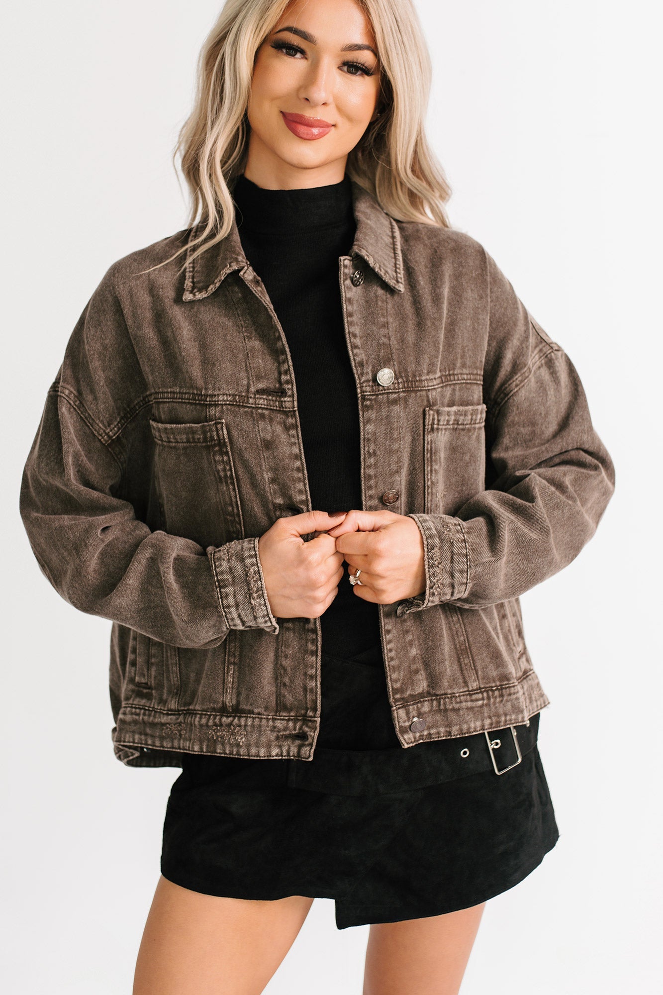 Backroad Wishes Washed Denim Jacket (Black Coffee)