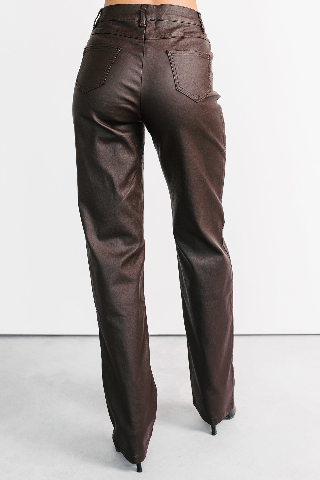 Truett Straight Leg Faux Leather Pants (Dark Brown)