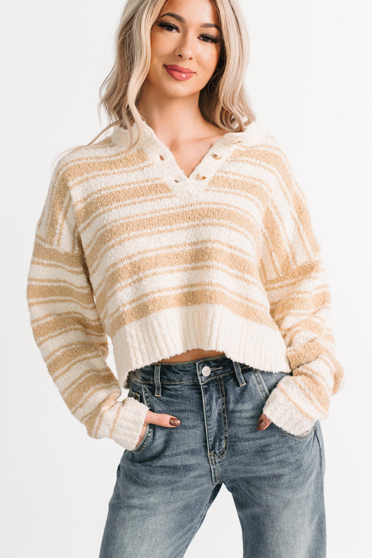Off The Clock Stripe Knit Sweater (Taupe/Off-White)
