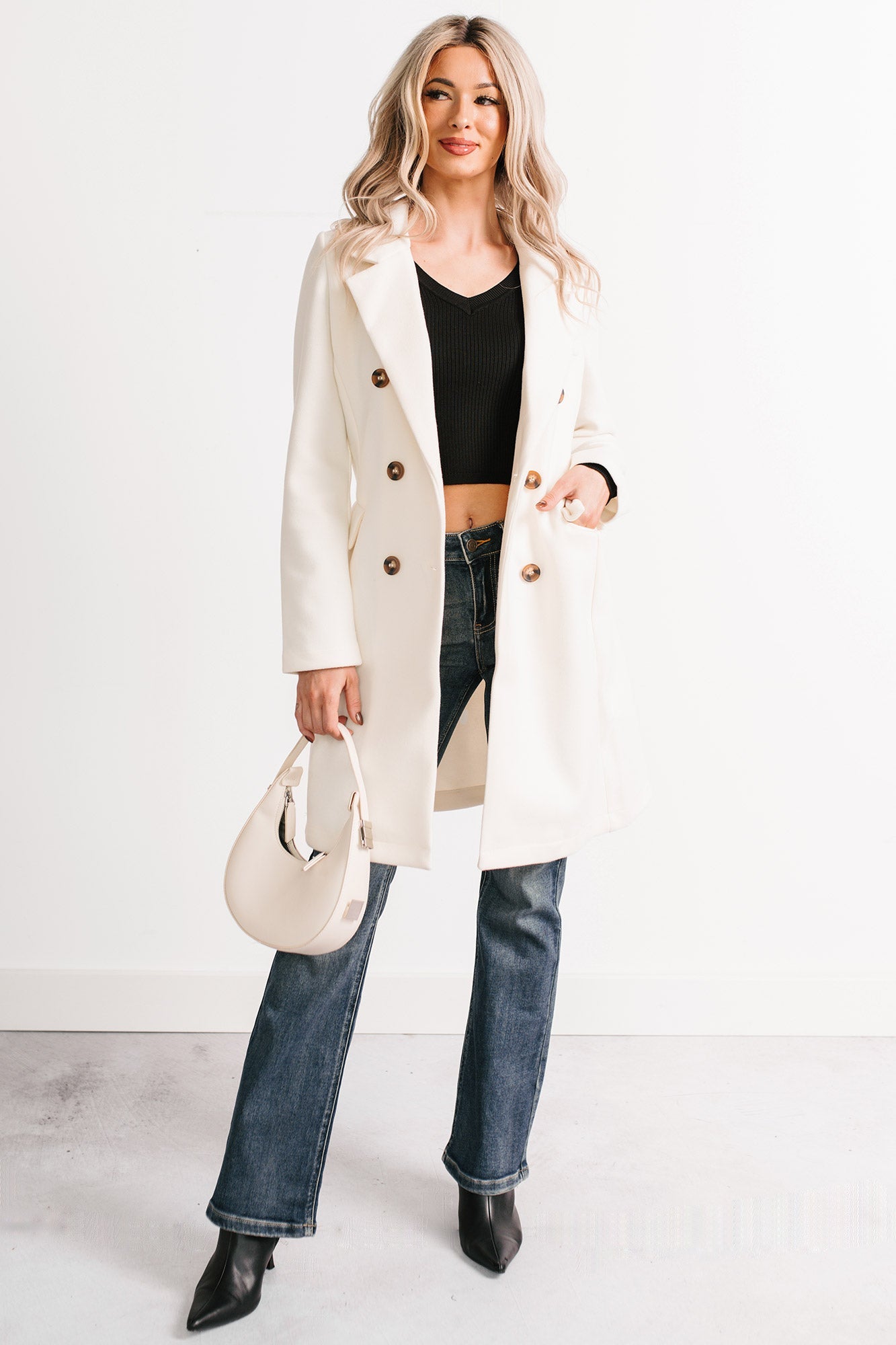 Downtown Drift Button Up Lightweight Coat (Ivory)