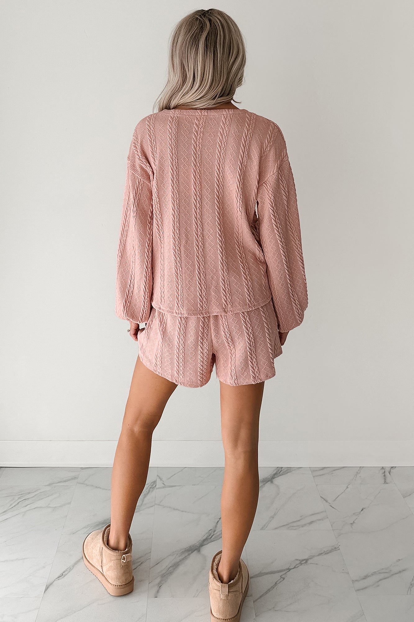 Sweet & Steady Cable Knit Cardigan Set (Dusty Pink)