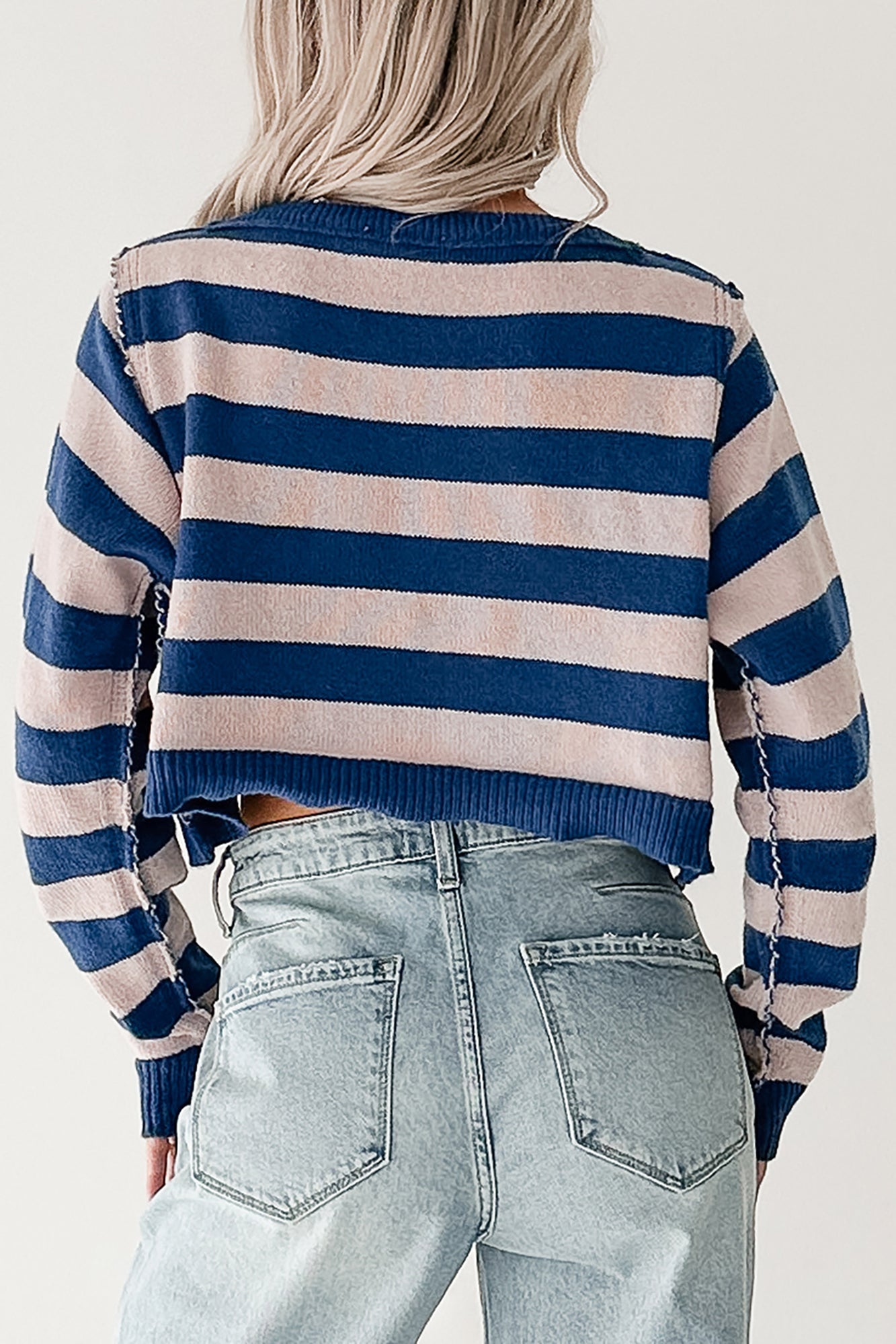 Wishing Well Stripe Boat Neck Sweater (Cobalt/Dusty Pink)